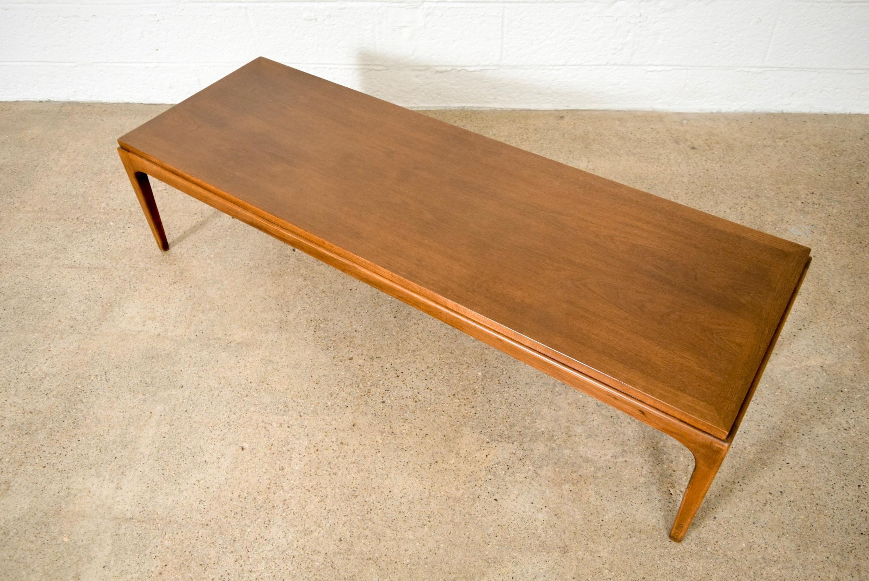 Midcentury Lane Walnut Long Rectangular Wood Coffee Table, 1960s For Sale 1