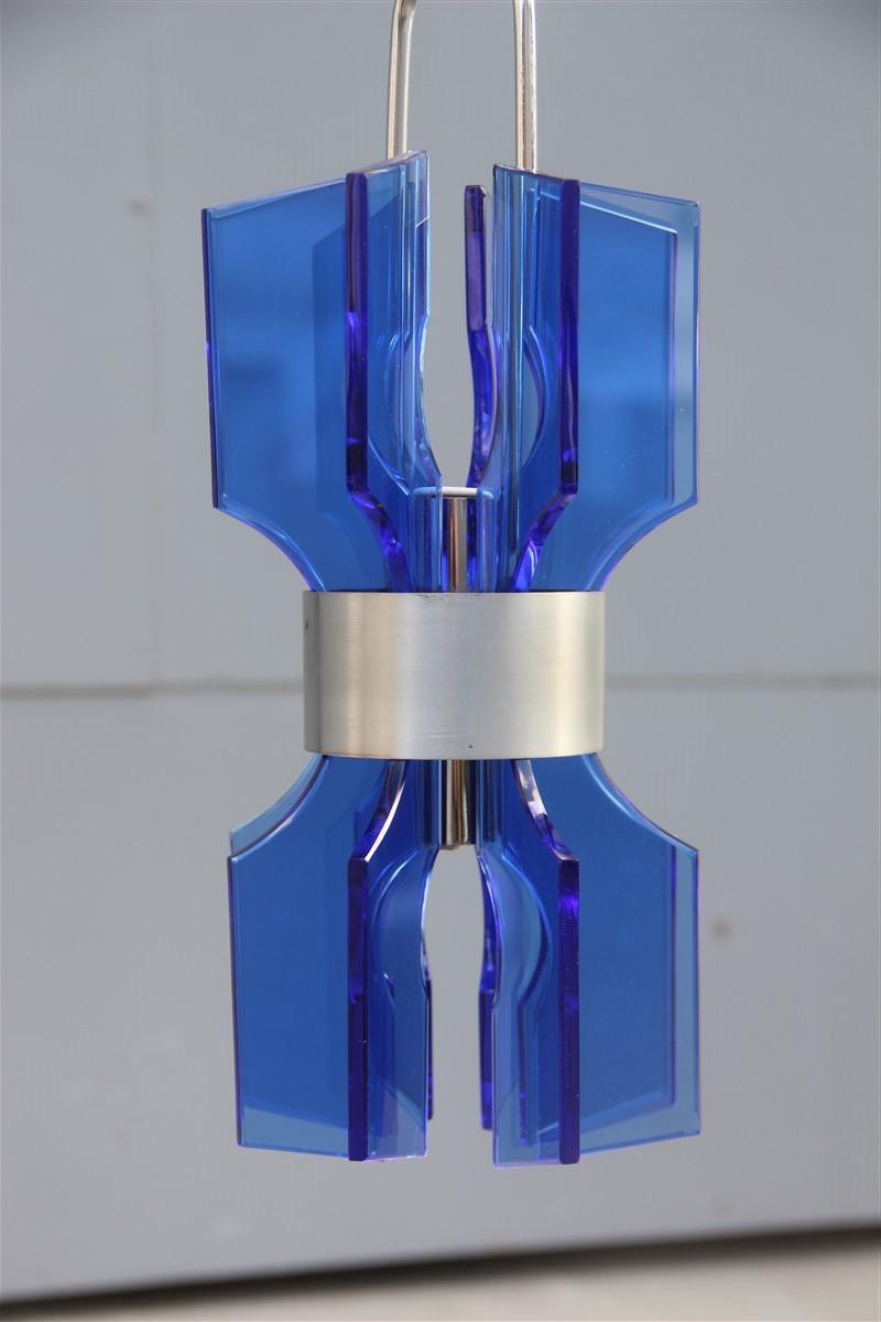 Mid-20th Century Midcentury Lantern Ceiling Lamp Cristall Veca Blu Cobalt Minimal Design, 1950 For Sale