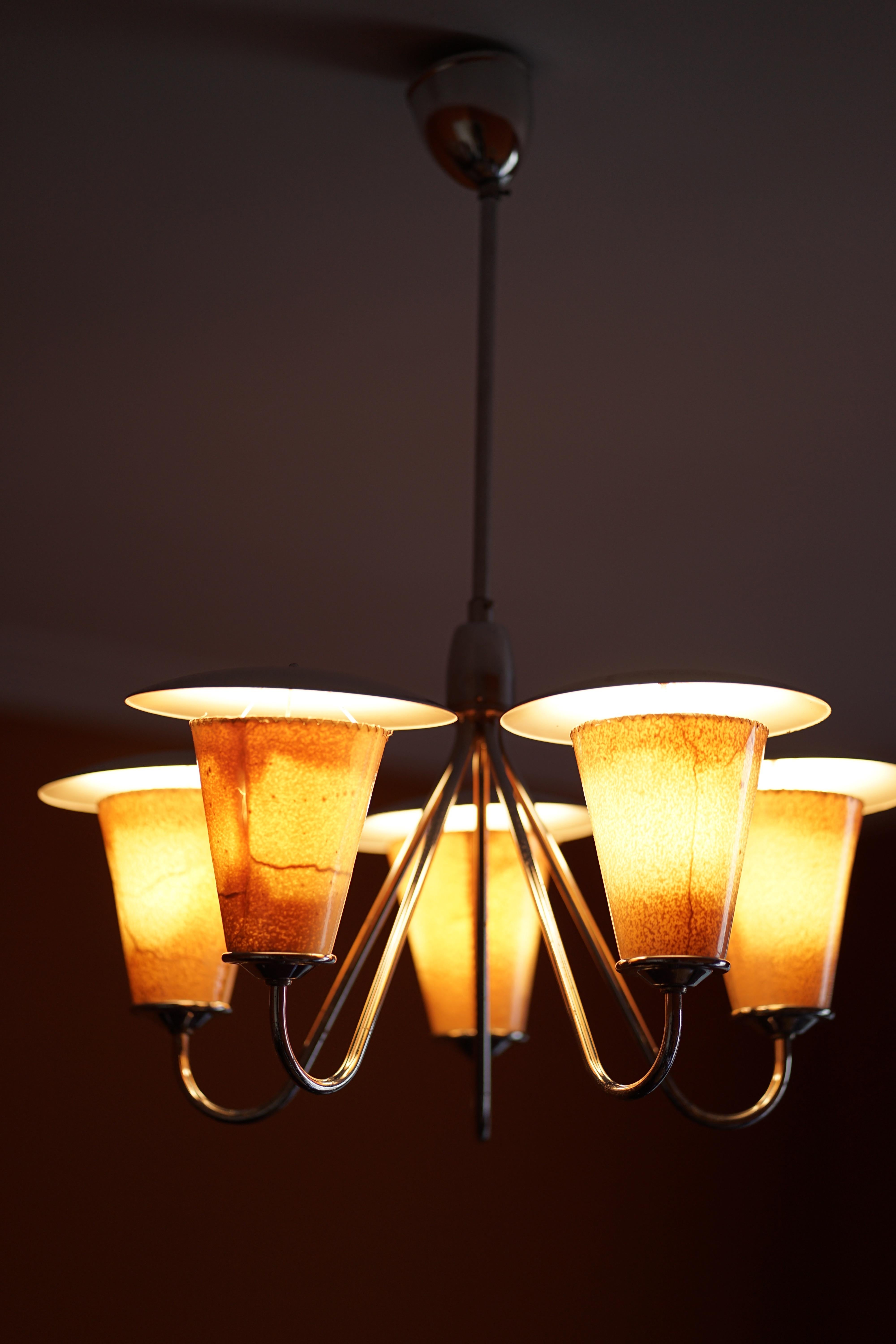 Chrome Midcentury Lantern Style Pendant Lamp For Sale