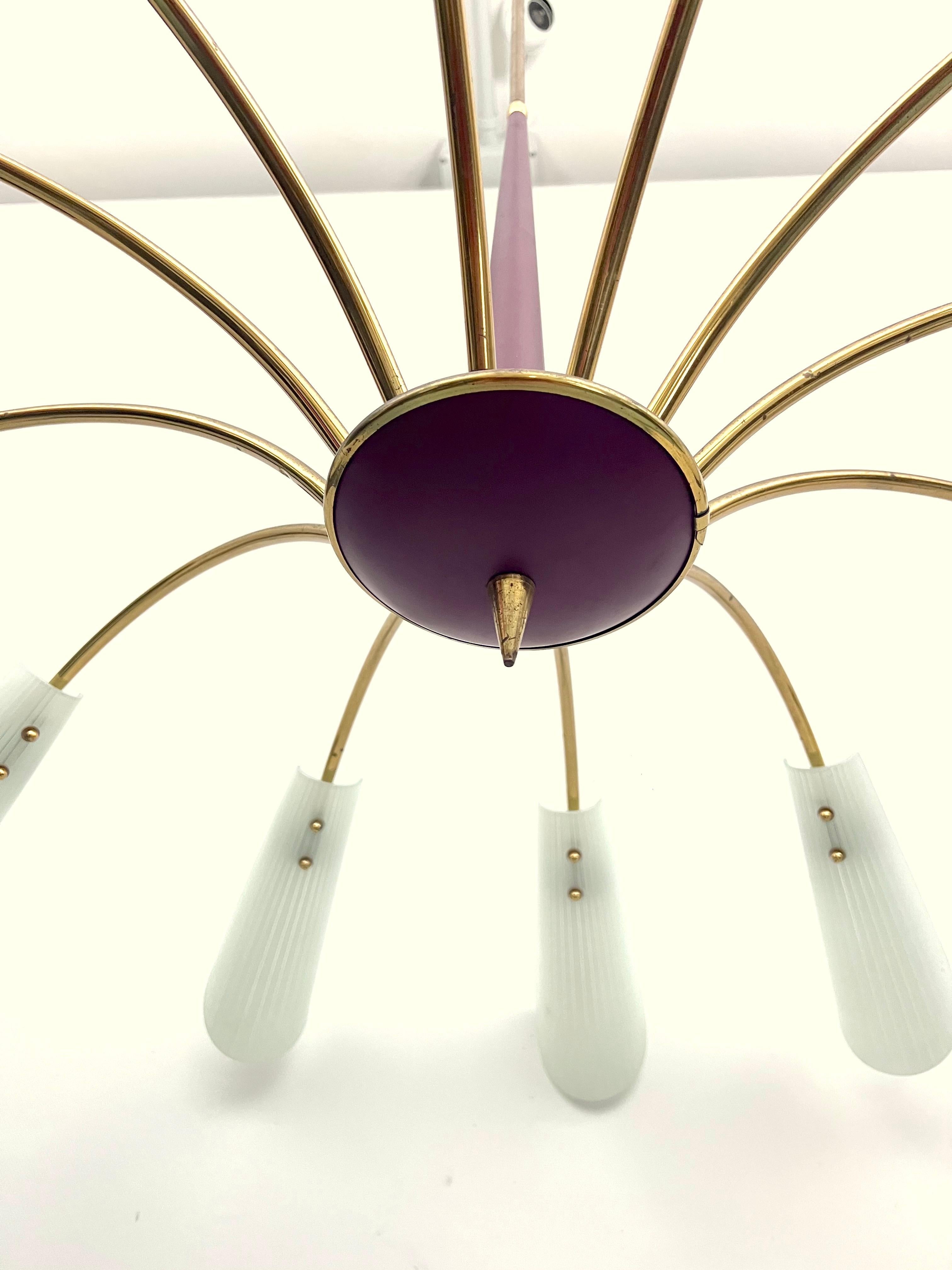 Mid-Century Large 12 arms spider chandelier in Stilnovo manner. Italy 1950s For Sale 3