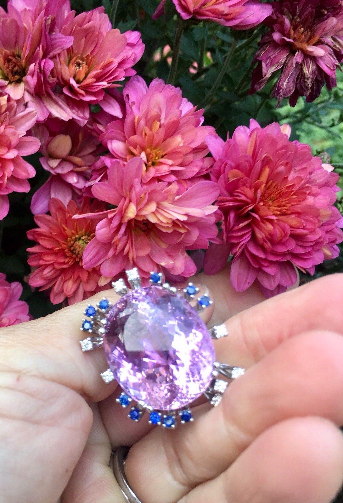 Women's Mid Century Large 1950s 47 Carat Kunzite Diamond Sapphire Statement Ring For Sale