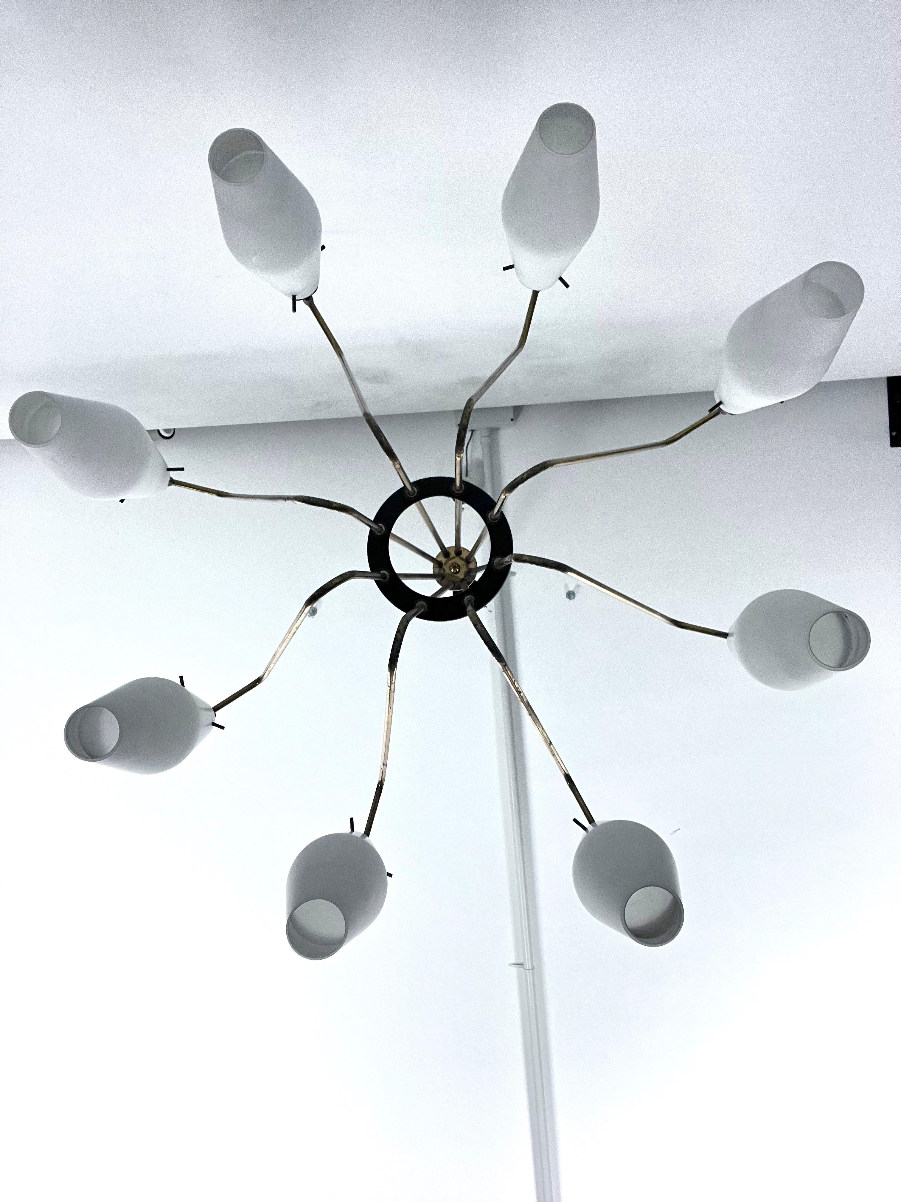 Mid-Century Large 8 arms Arredoluce manner chandelier. Italy 1950s For Sale 4