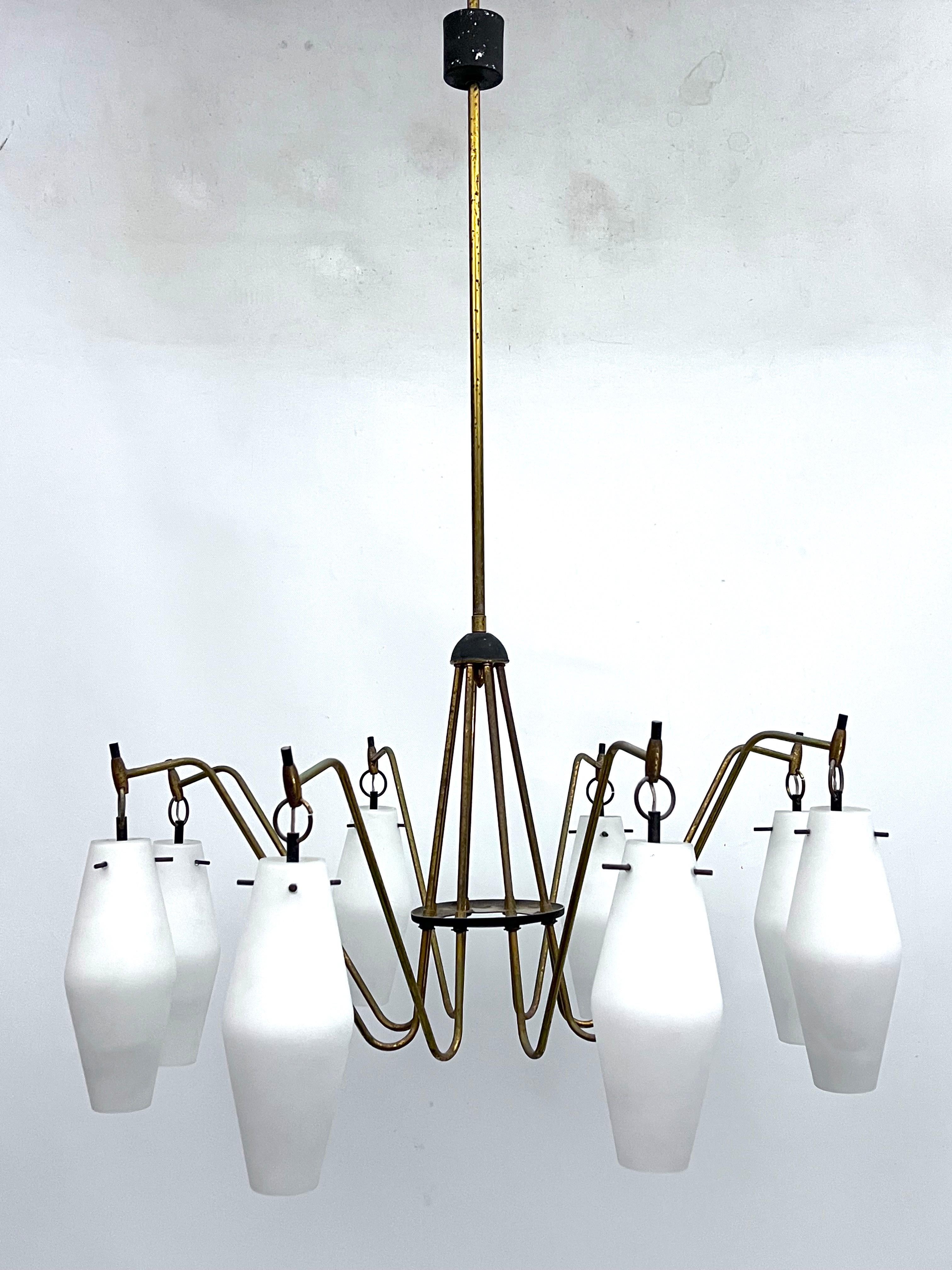 Mid-Century Modern Mid-Century Large 8 arms Arredoluce manner chandelier. Italy 1950s For Sale