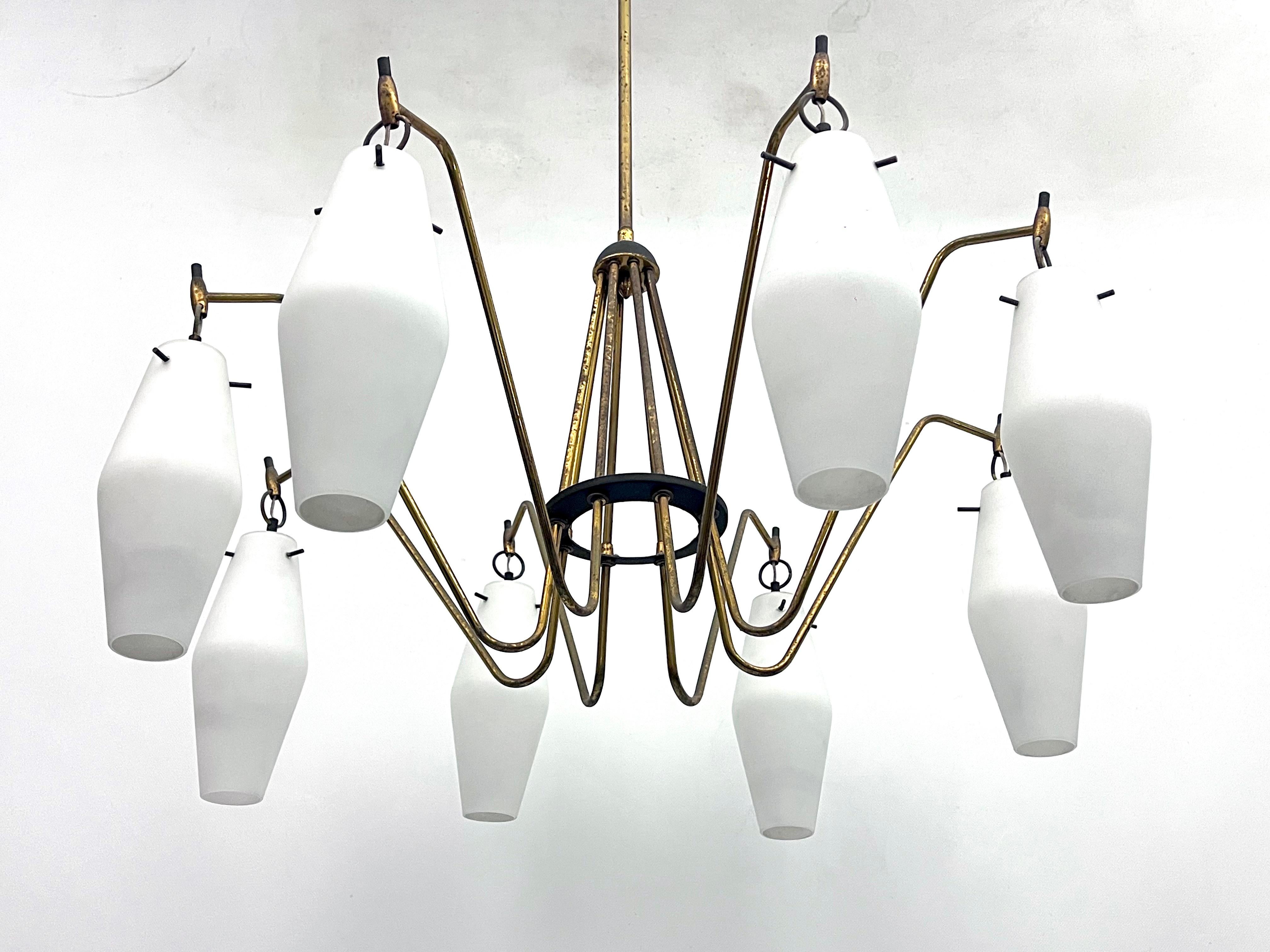 Italian Mid-Century Large 8 arms Arredoluce manner chandelier. Italy 1950s For Sale