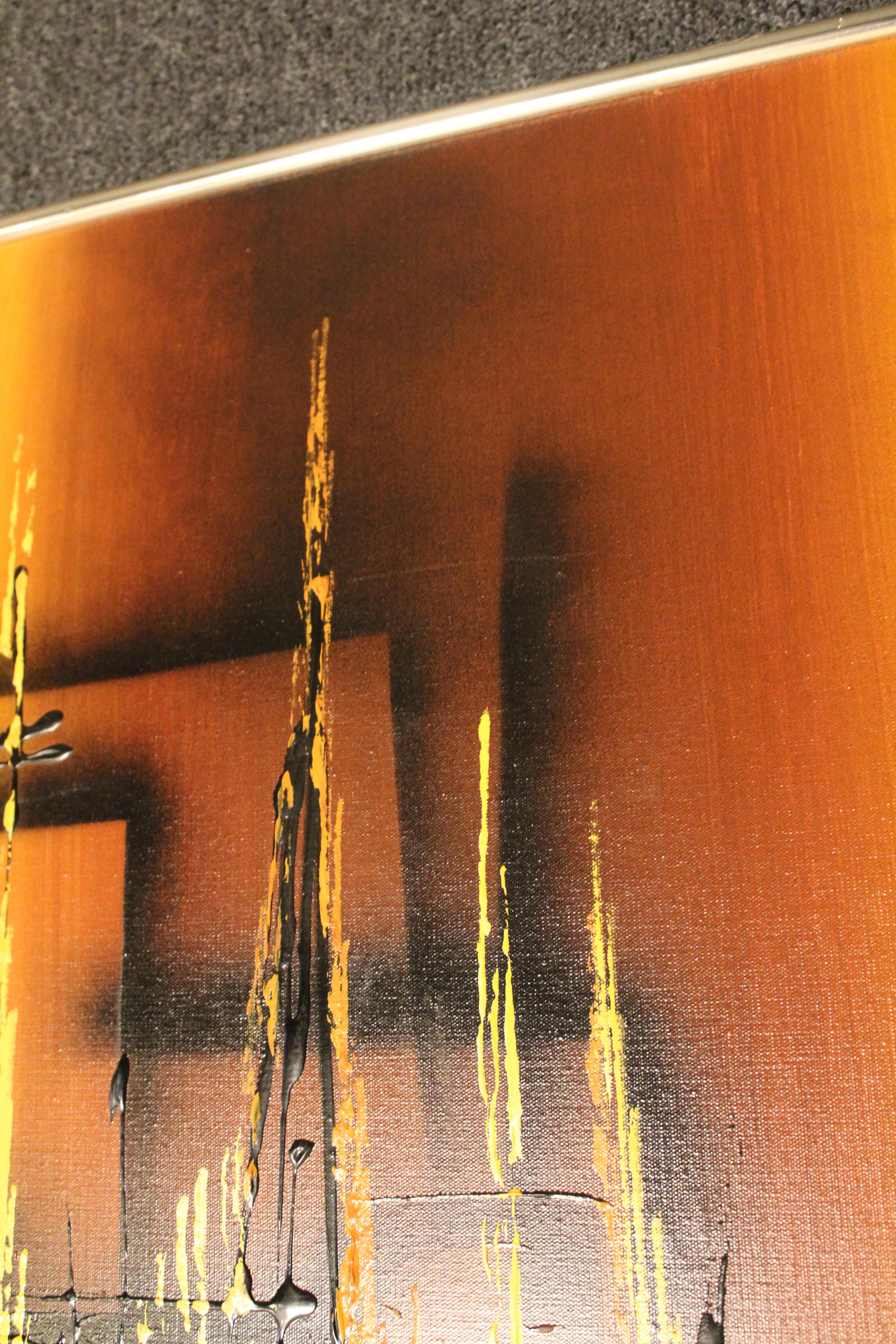 Grande huile sur toile abstraite du milieu du siècle dernier par Leson en vente 4