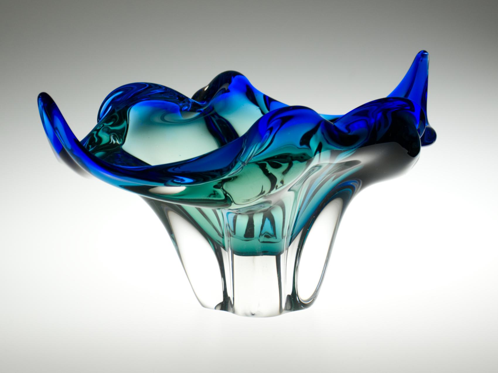 Mid-Century Modern Midcentury Large Art Glass Bowl by Josef Hospodka Chribska Glassworks, 1960s