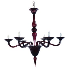 Large Aubergine Murano Glass Silver Gilt Chandelier