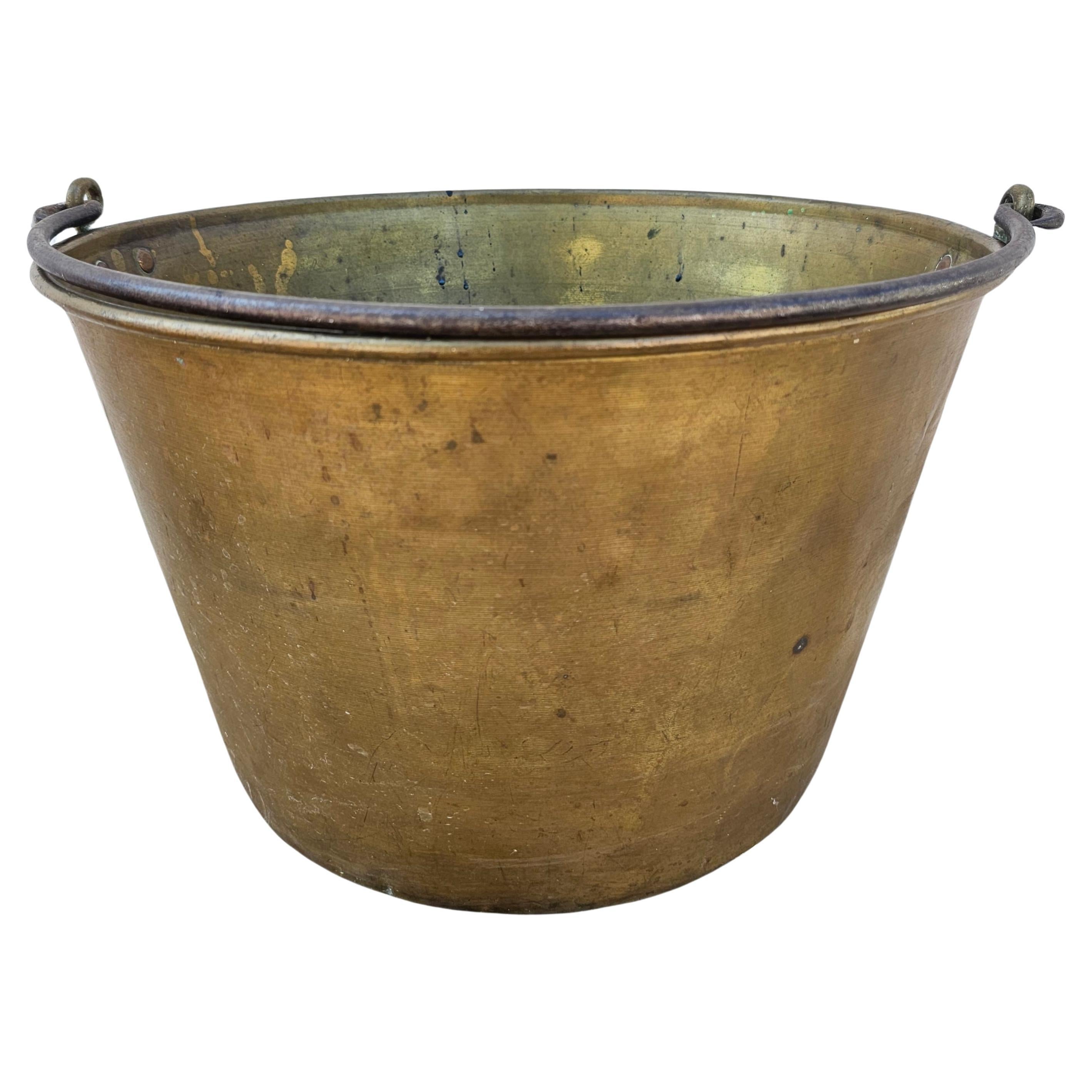 Mid-Century large Bail Brass Handled Fireplace Bucket measuring 17