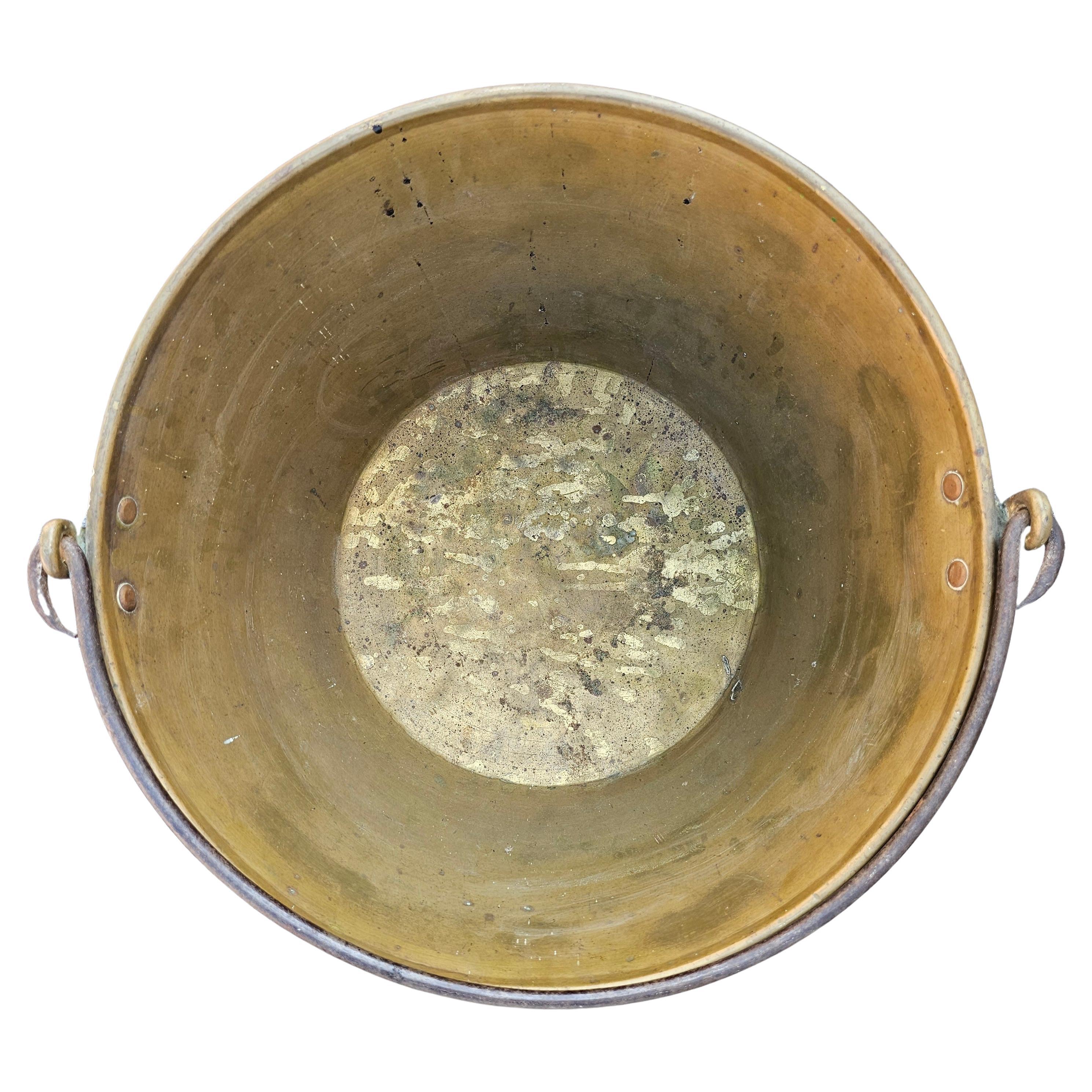Mid-Century Modern Mid-Century Large Bail Brass Handled Fireplace Bucket For Sale