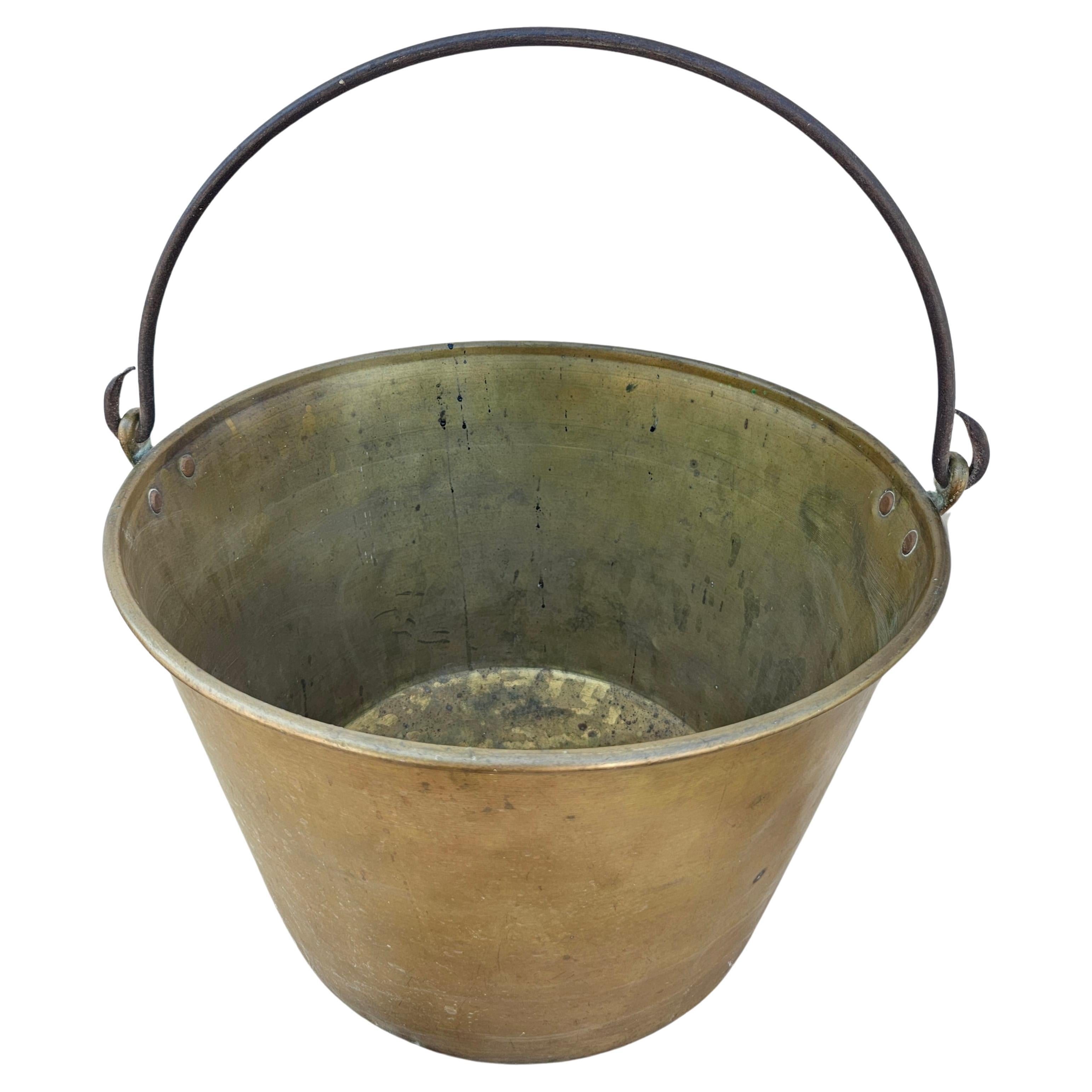American Mid-Century Large Bail Brass Handled Fireplace Bucket For Sale