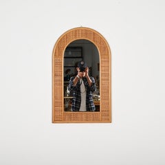 Mid-Century Large Bamboo and Woven Wicker Arch Mirror, Italy, 1970s