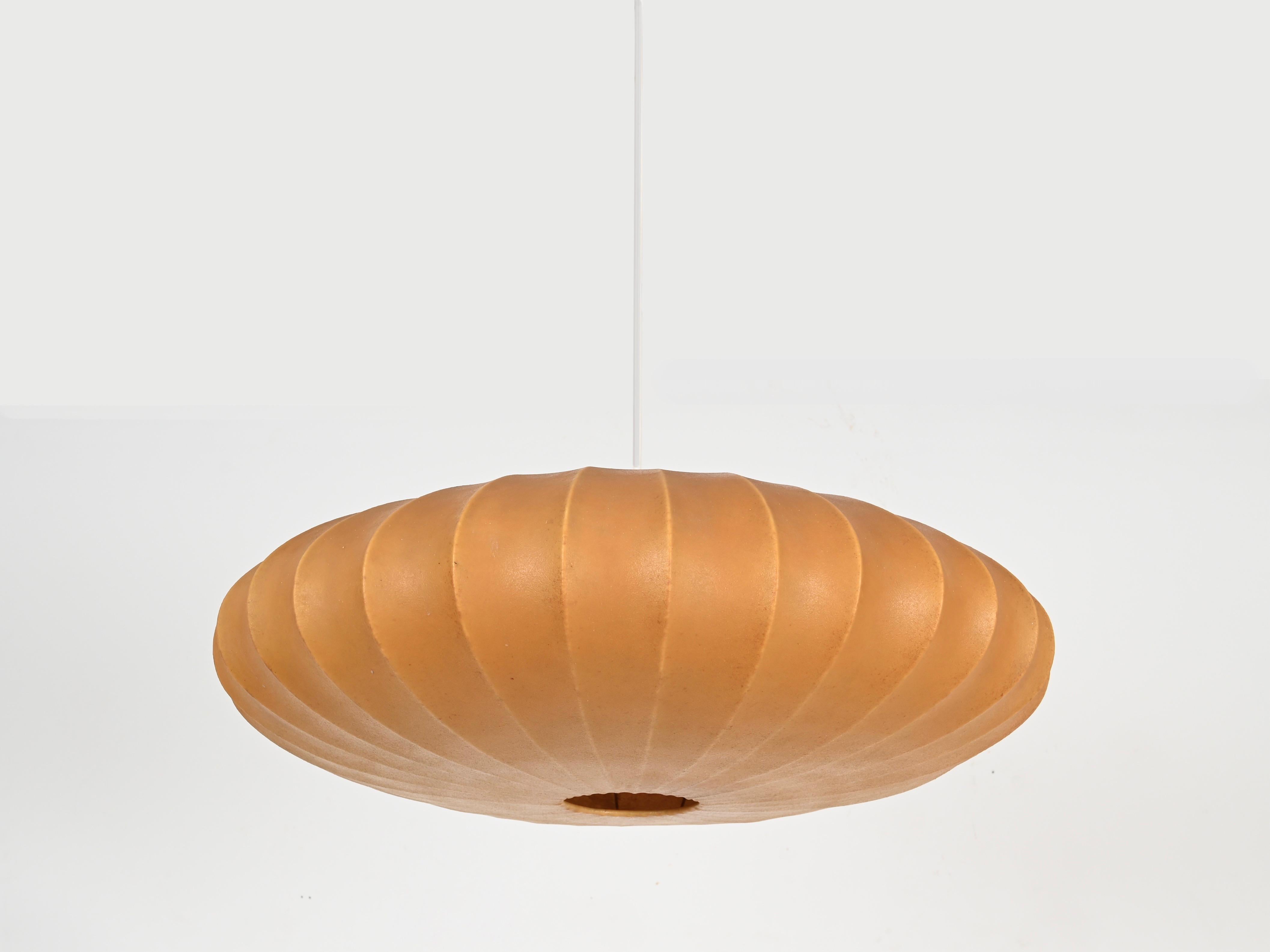 Steel Mid-Century Large Beige Cocoon, Italian Pendant by Castiglioni, 1960s