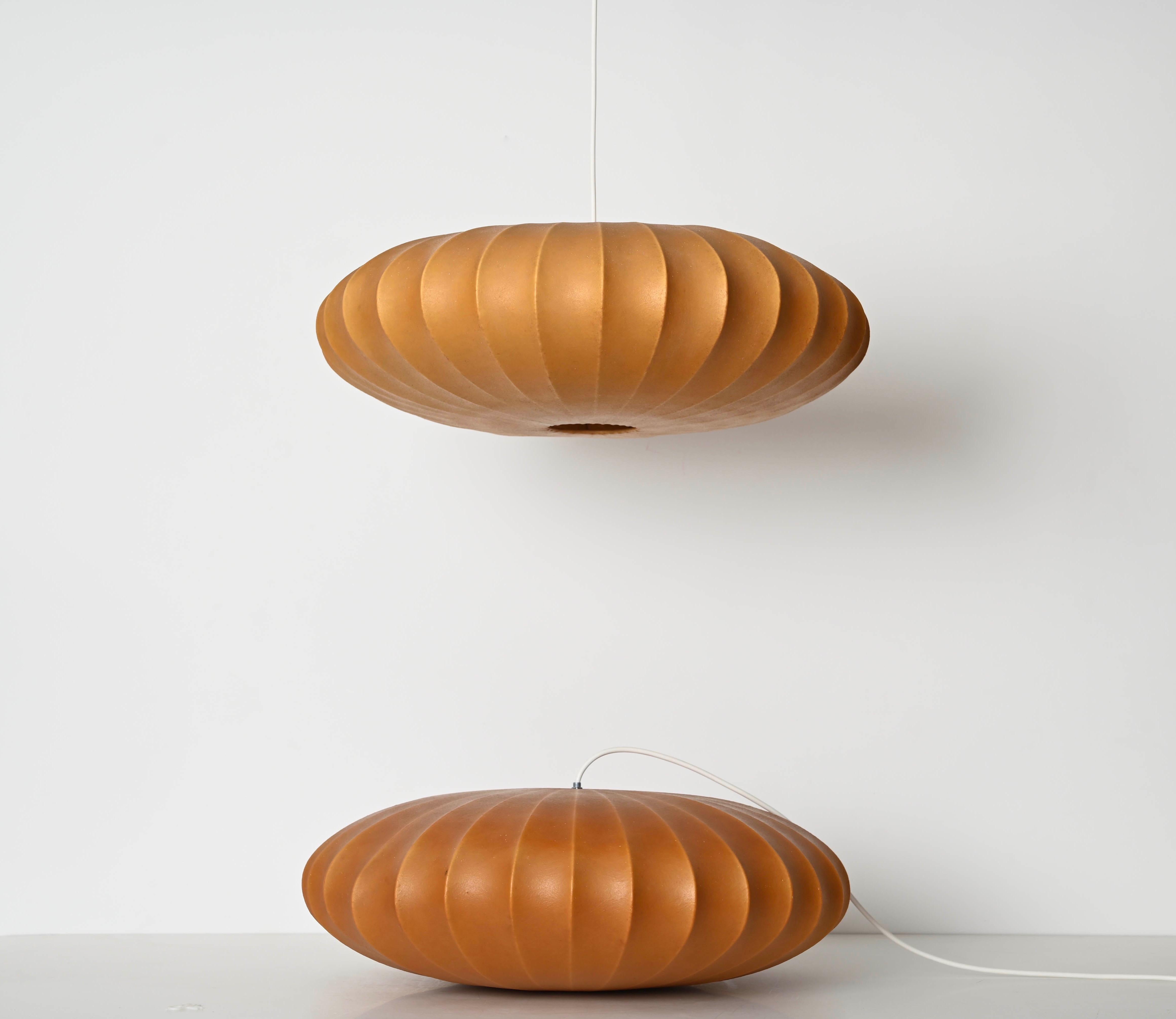 Mid-Century Large Beige Cocoon, Italian Pendants by Castiglioni, 1960s 6