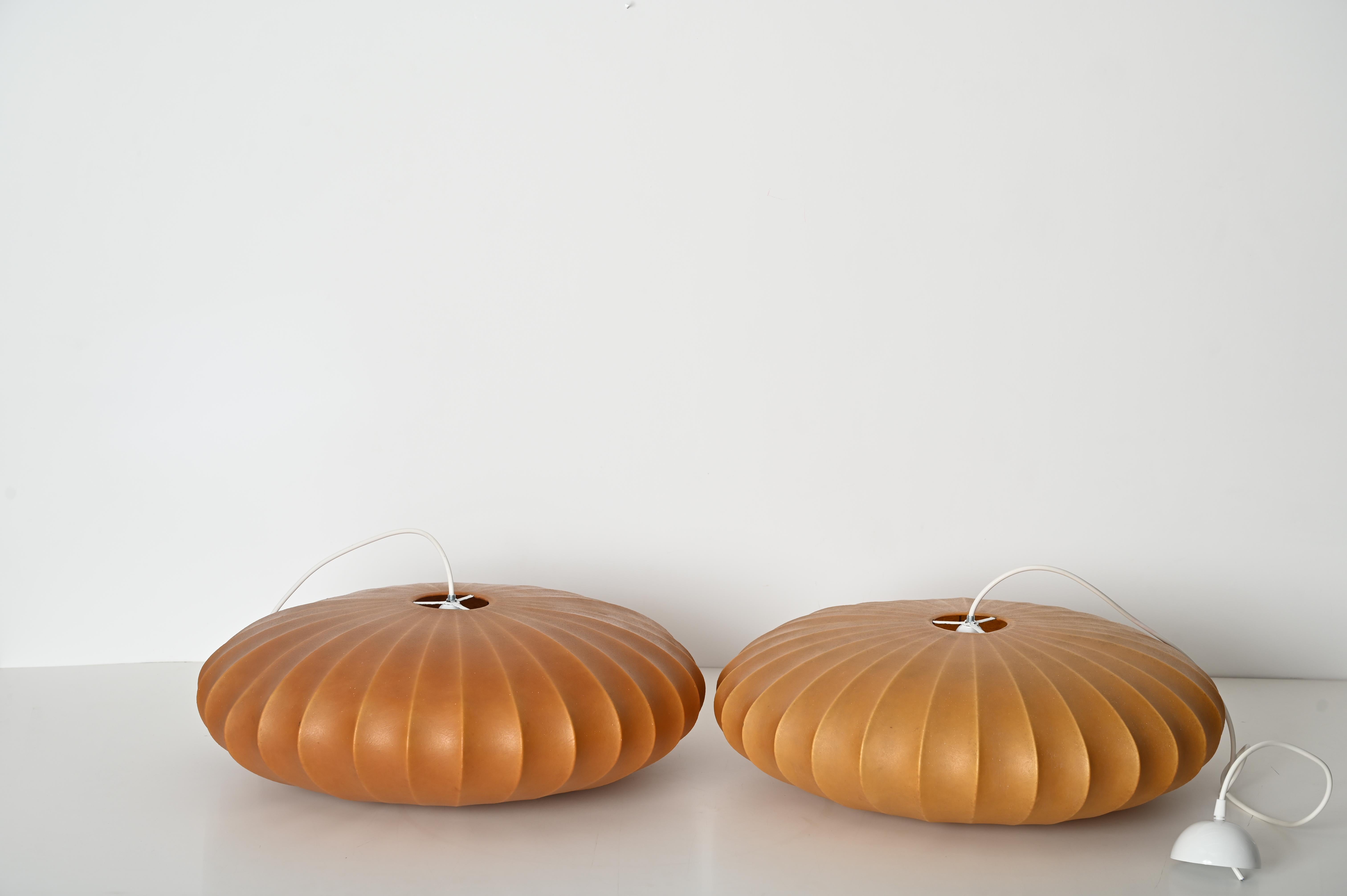 Steel Mid-Century Large Beige Cocoon, Italian Pendants by Castiglioni, 1960s