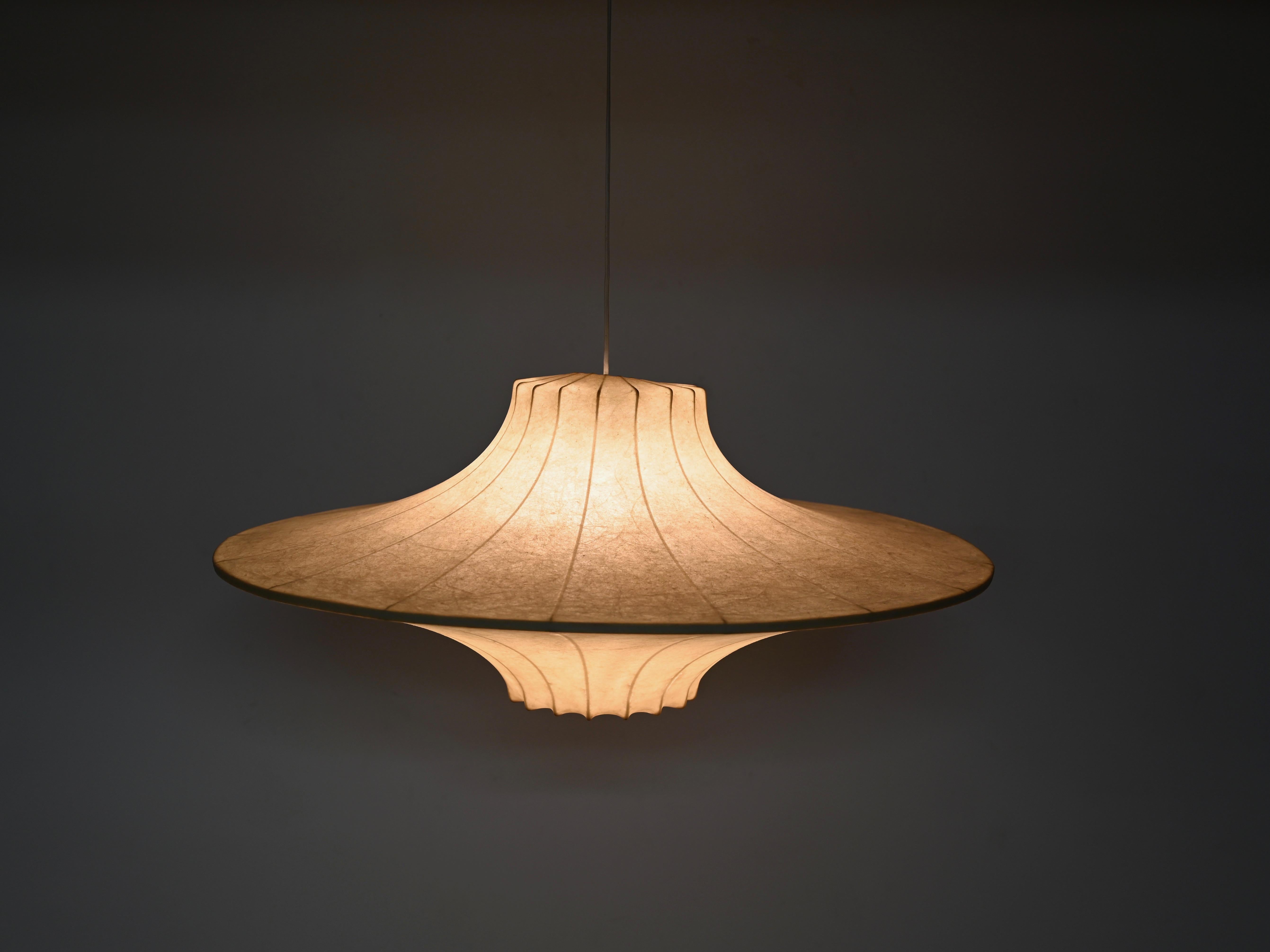 Steel Mid-Century Huge Beige Cocoon Italian Pendant Lamp by Castiglioni, 1960s