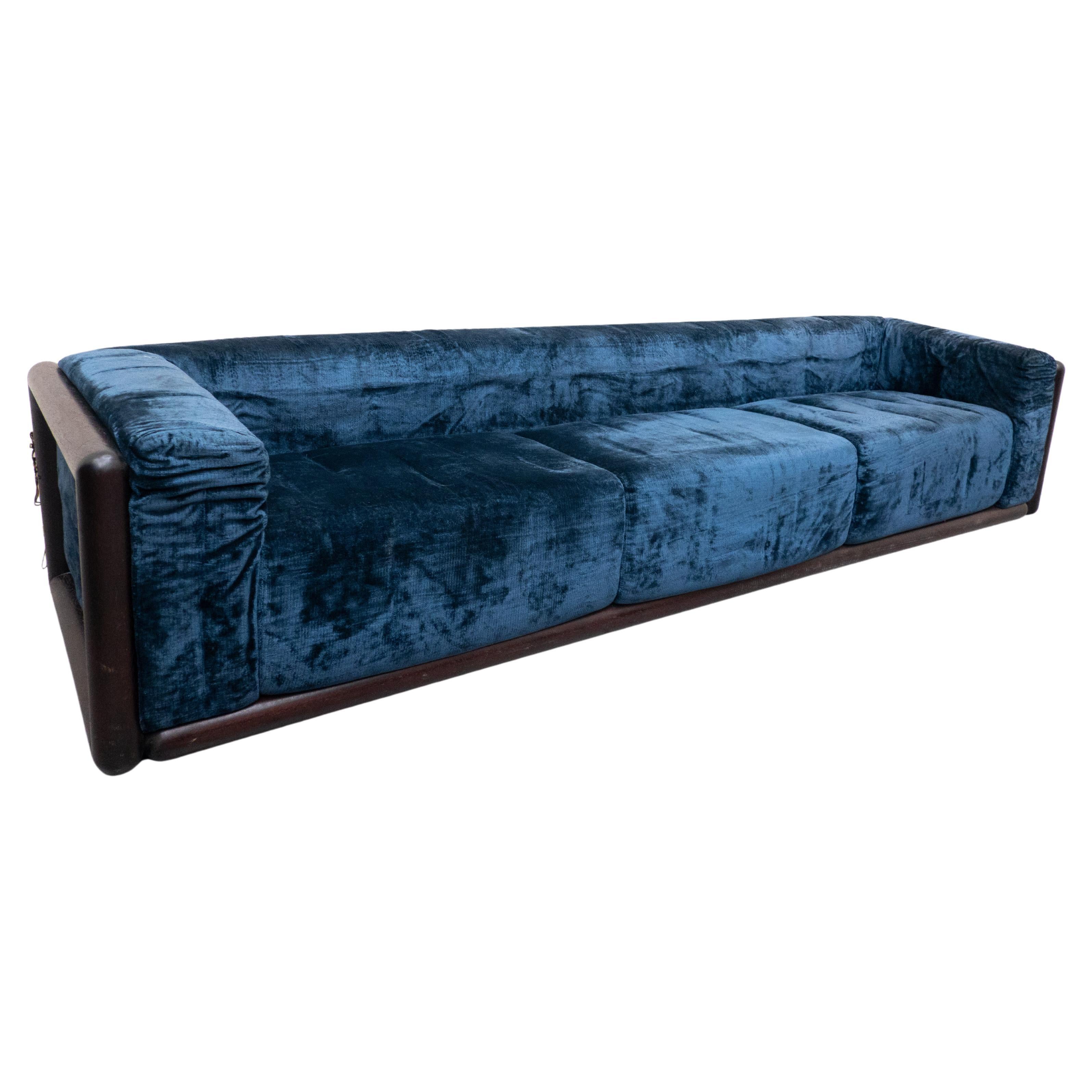  Mid-Century Large Blue Cornaro Sofa by Carlo Scarpa for S.Gavina, Italy, 1970s