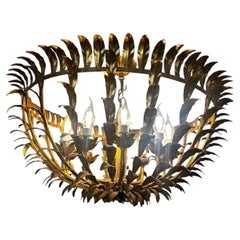 Lampadario grande in ottone con 10 lampadine, in stile Hans Kogl, anni ’60