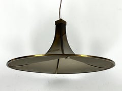 Mid-Century Large brass and curved glass Esperia chandelier model Pagoda. 1960s