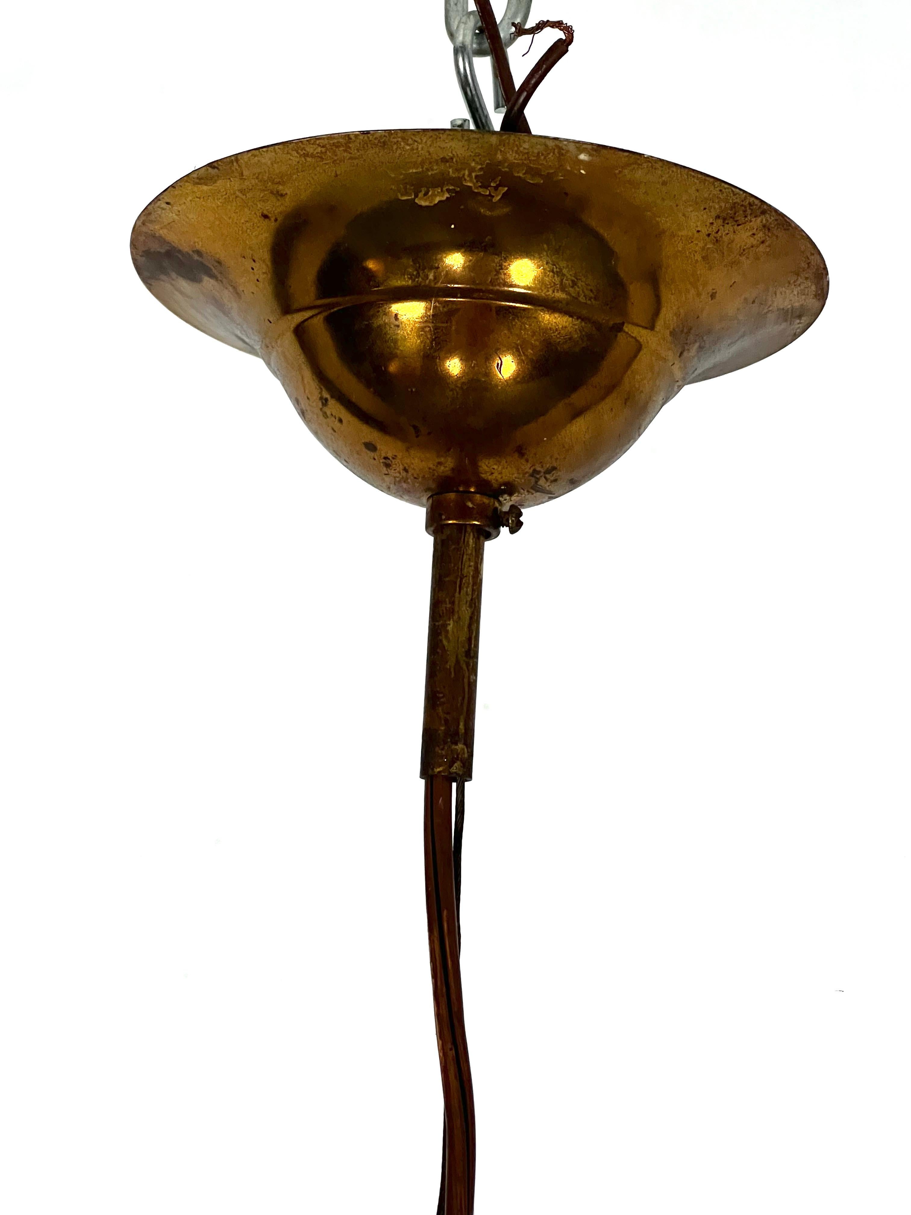 Mid-Century Large brass and curved glass Esperia chandelier model Pagoda. 1960s For Sale 2