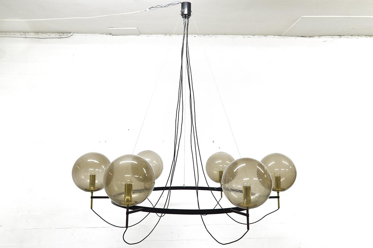 Midcentury Large Brass and Glass Chandelier by Limburg Glashütte, 1960s For Sale 3