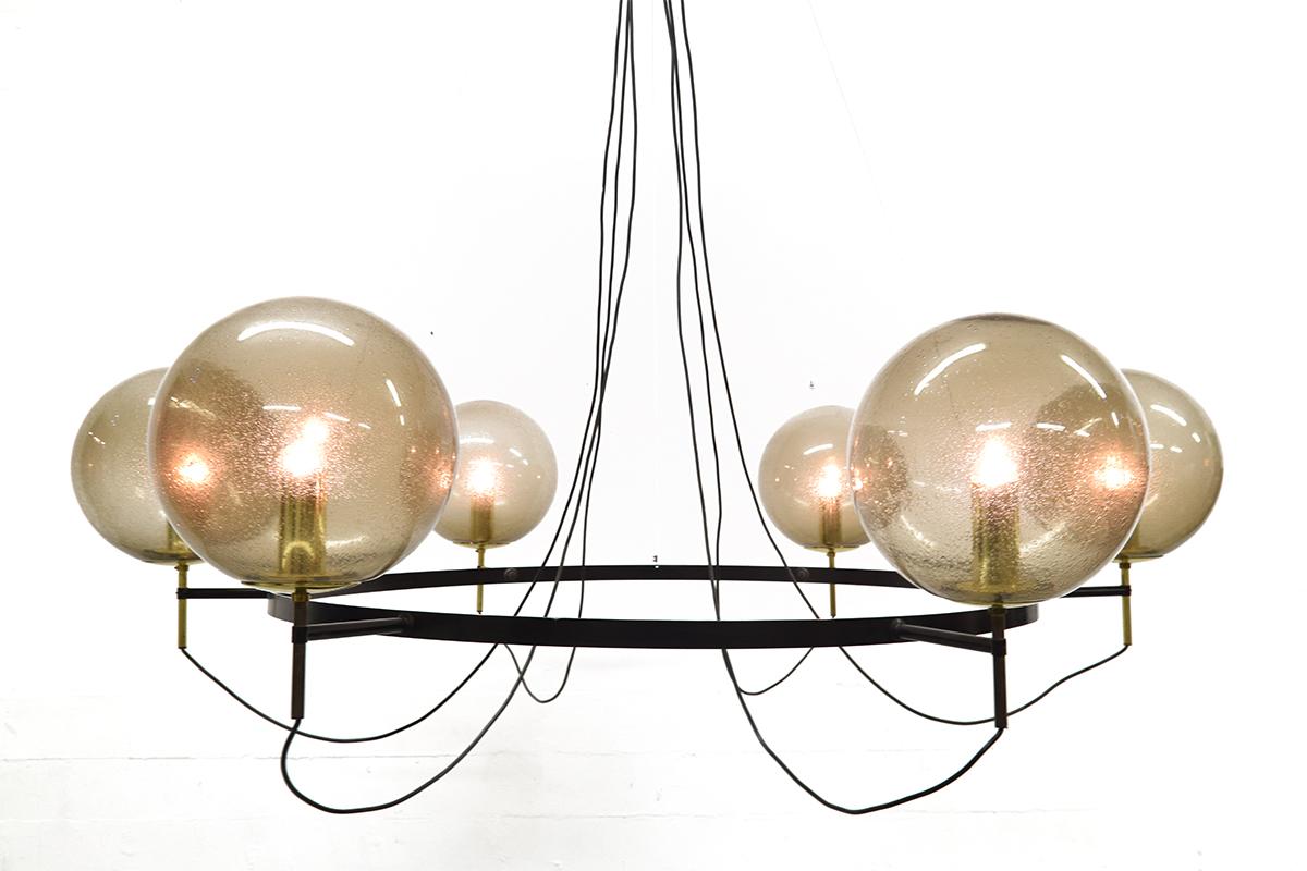 Mid-Century Modern Midcentury Large Brass and Glass Chandelier by Limburg Glashütte, 1960s For Sale