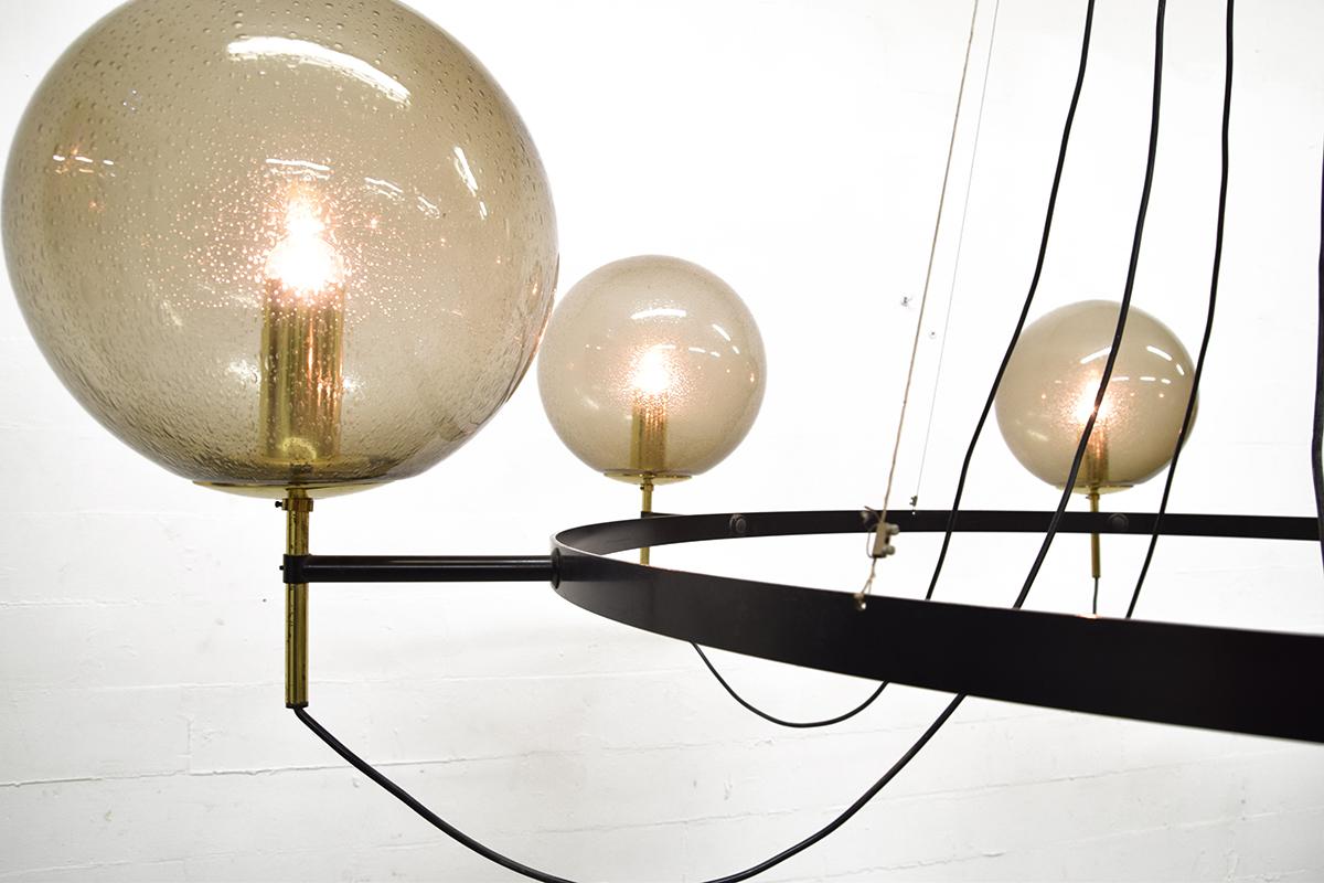 Midcentury Large Brass and Glass Chandelier by Limburg Glashütte, 1960s In Good Condition For Sale In The Hague, NL
