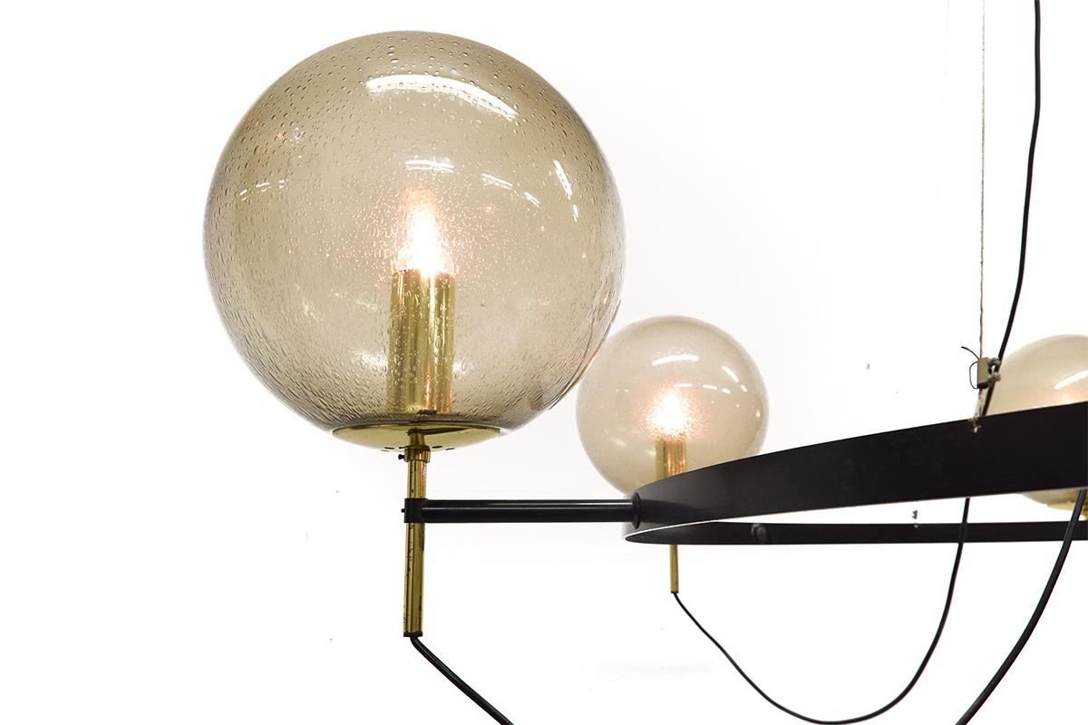 Mid-20th Century Midcentury Large Brass and Glass Chandelier by Limburg Glashütte, 1960s For Sale