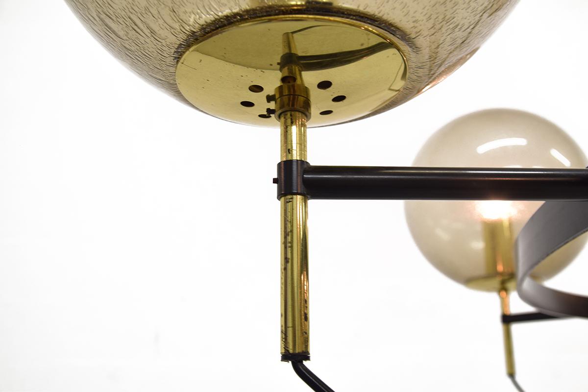 Metal Midcentury Large Brass and Glass Chandelier by Limburg Glashütte, 1960s For Sale