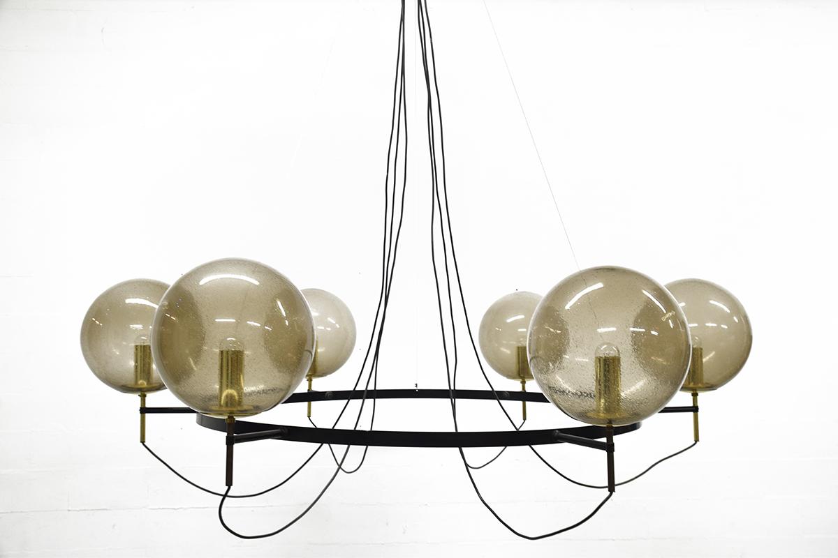 Midcentury Large Brass and Glass Chandelier by Limburg Glashütte, 1960s For Sale 2