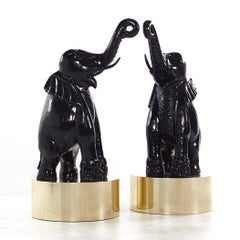 Mid Century Large Brass Base Elephant Sculptures - Pair