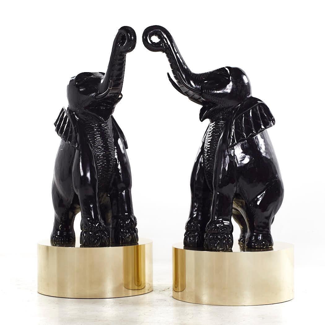 Mid-Century Modern Mid Century Large Brass Base Elephant Sculptures - Pair For Sale