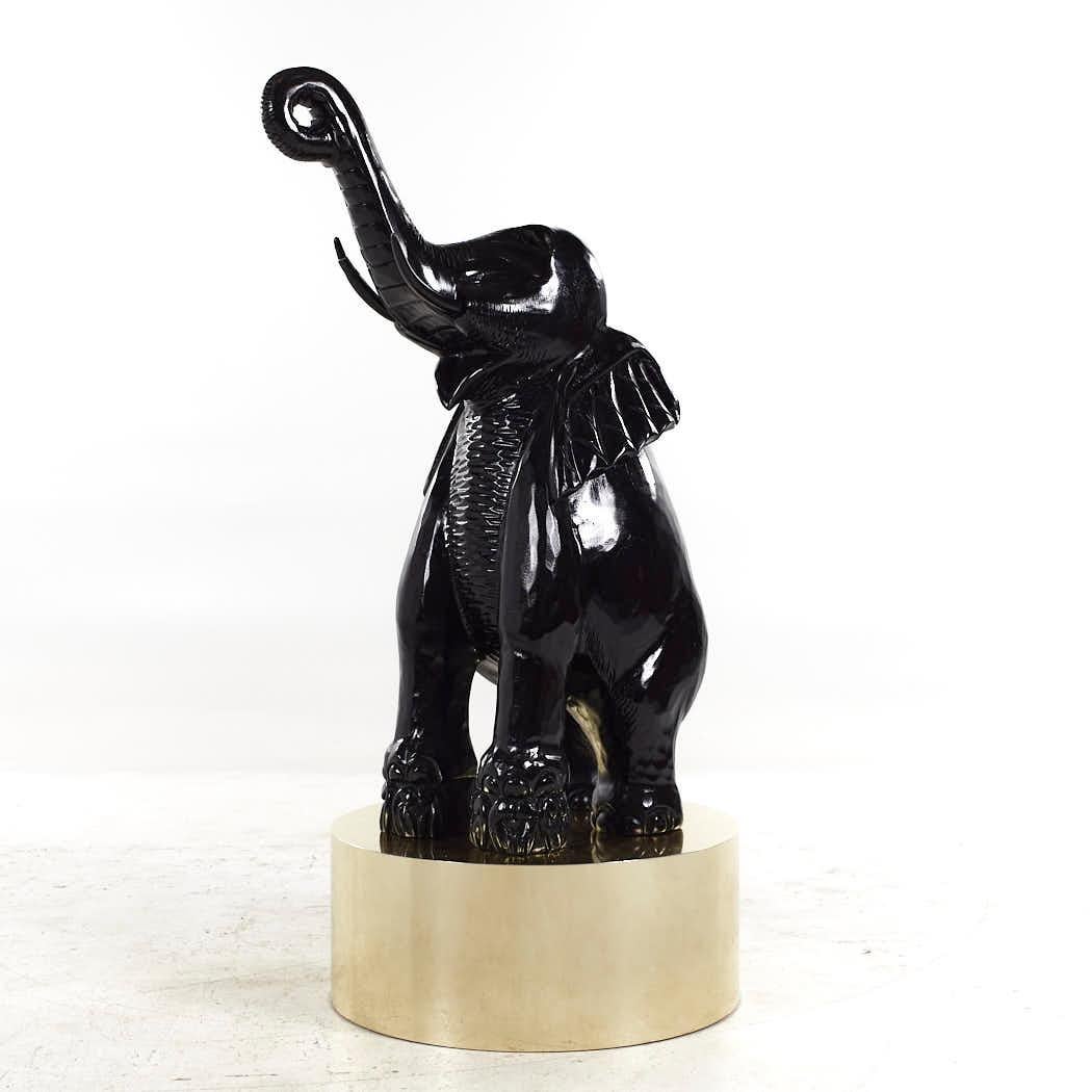 Late 20th Century Mid Century Large Brass Base Elephant Sculptures - Pair For Sale