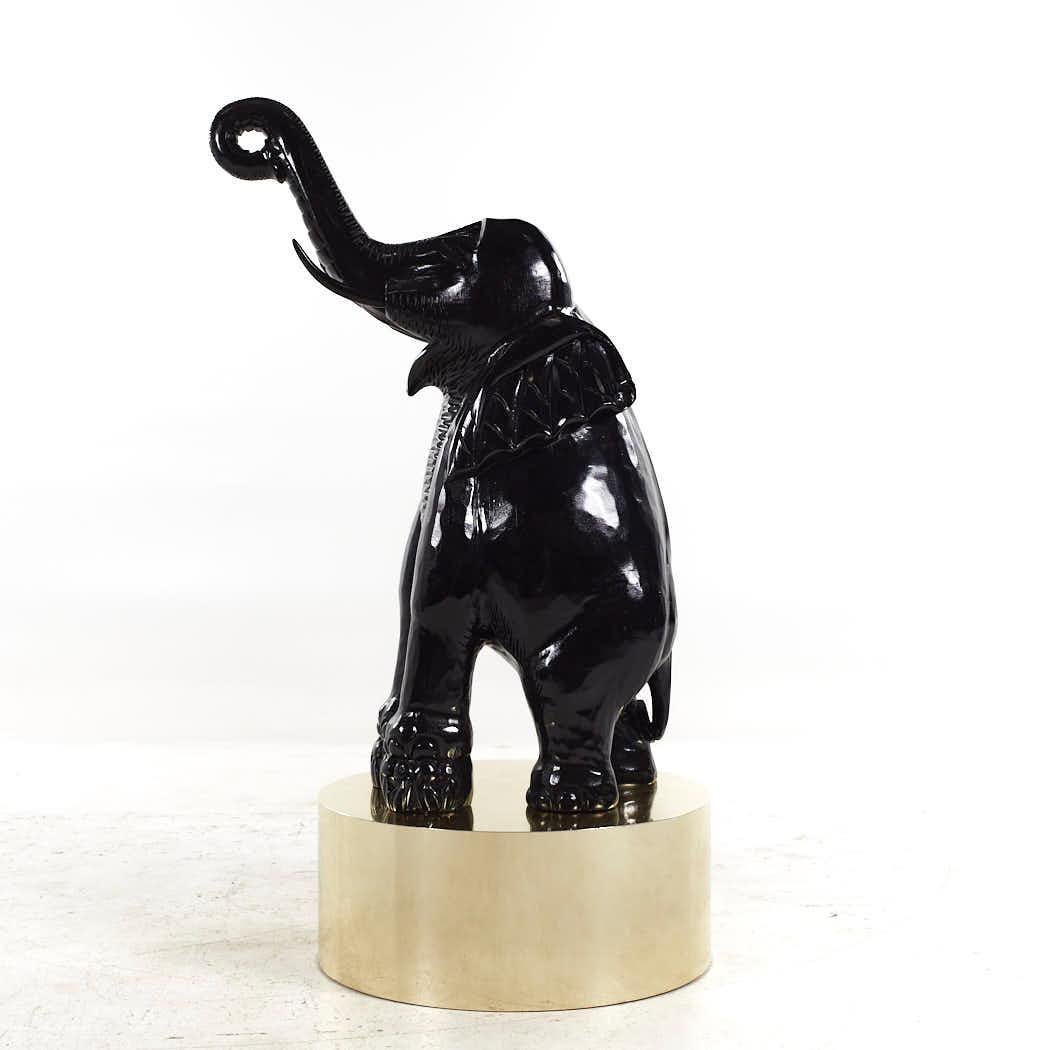 Mid Century Large Brass Base Elephant Sculptures - Pair For Sale 1