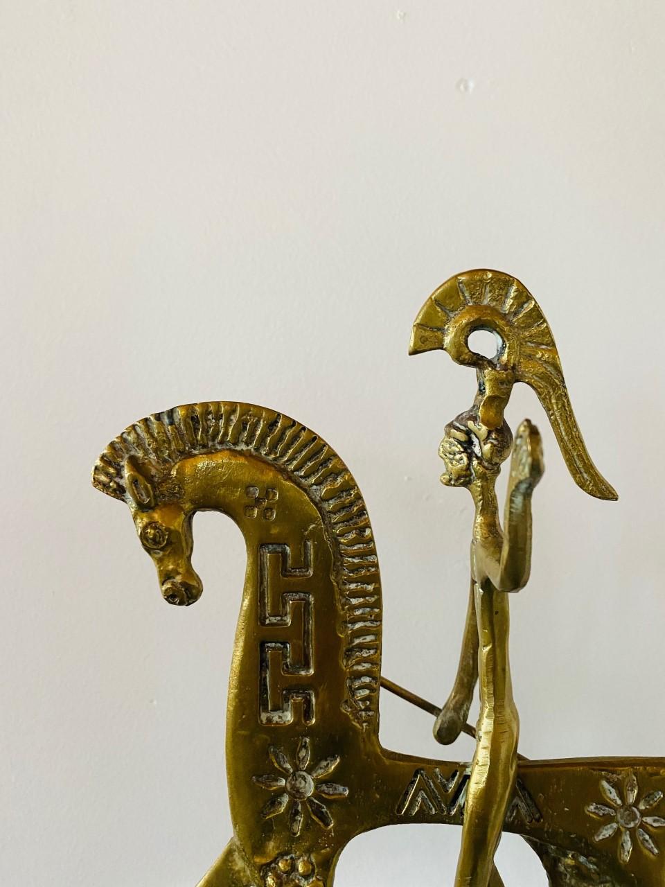 Mid Century Large Brass Etruscan Horse and Chariot Sculpture In Good Condition In San Diego, CA