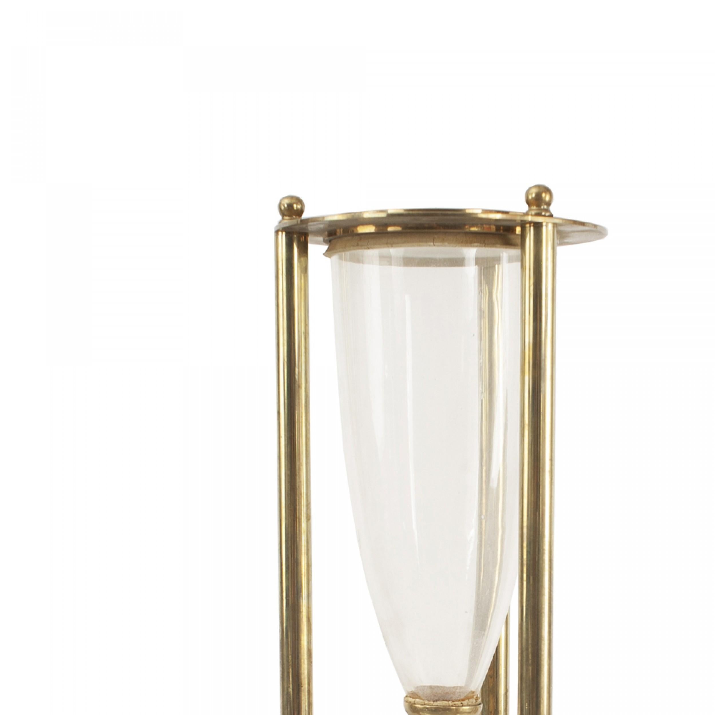 Mid-Century large brass hourglass with white sand