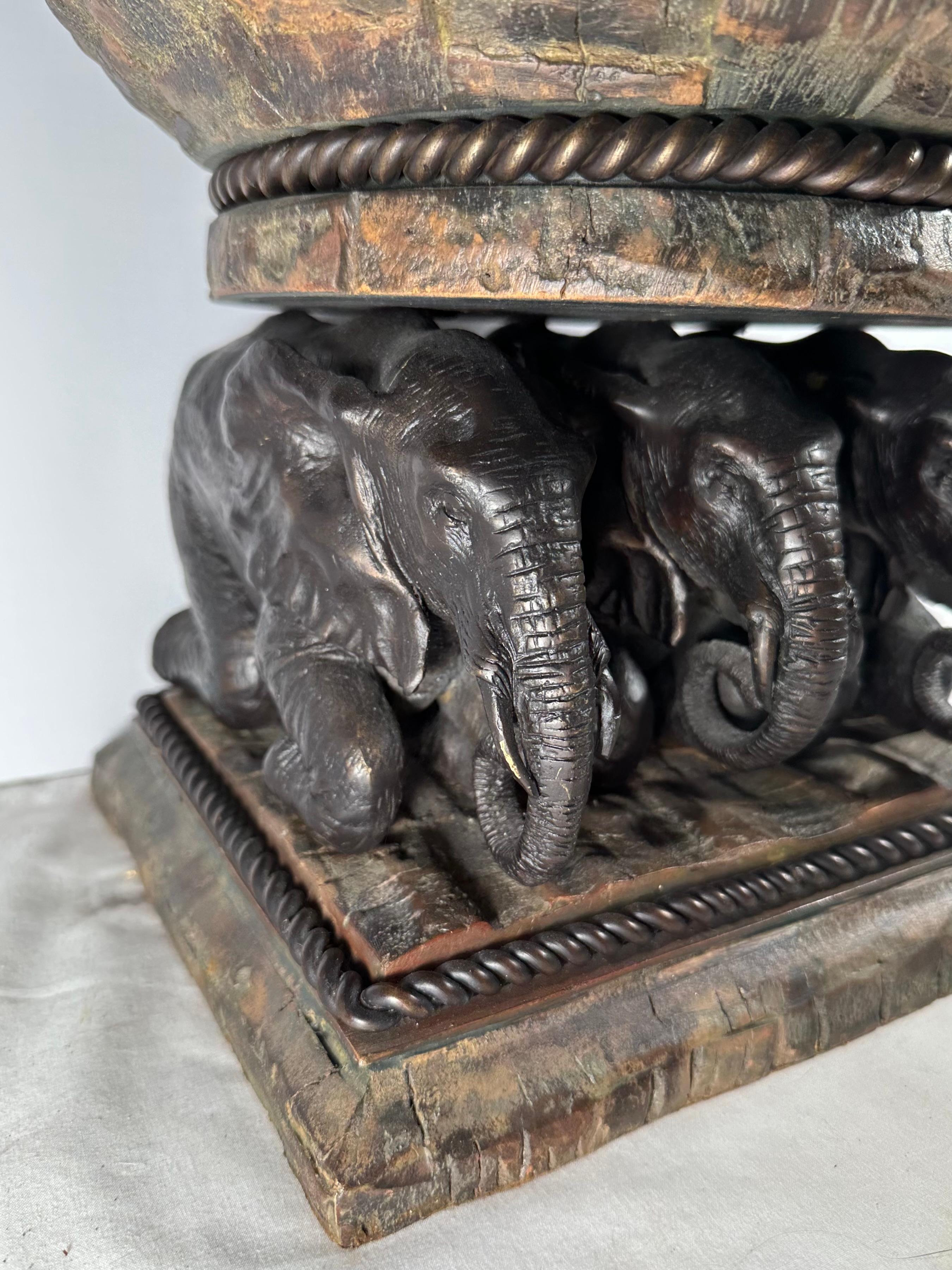 Mid-Century Large Bronze Elefant und Holz Schale Tafelaufsatz (Sonstiges) im Angebot