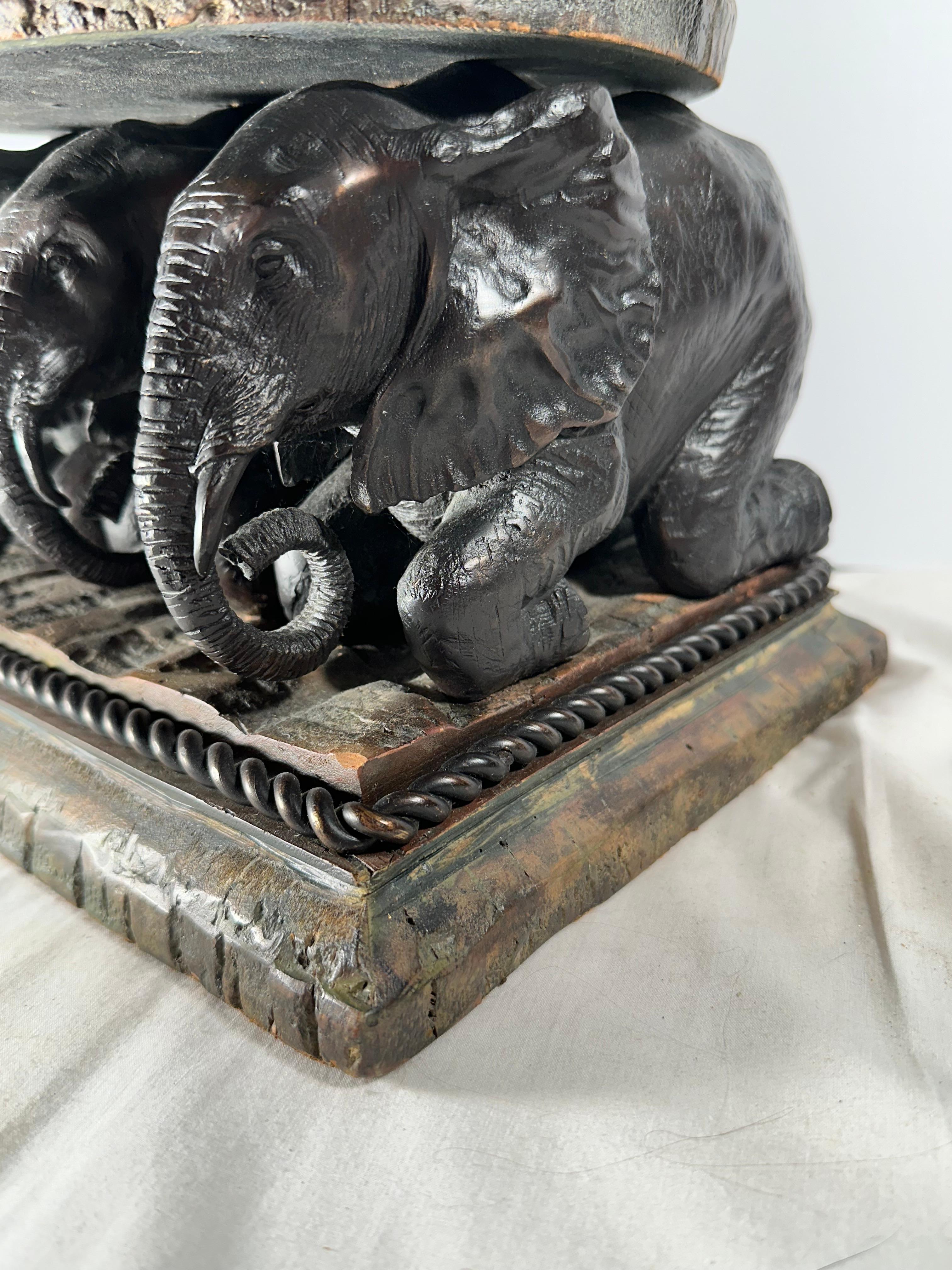 Mid-Century Large Bronze Elefant und Holz Schale Tafelaufsatz (Gegossen) im Angebot