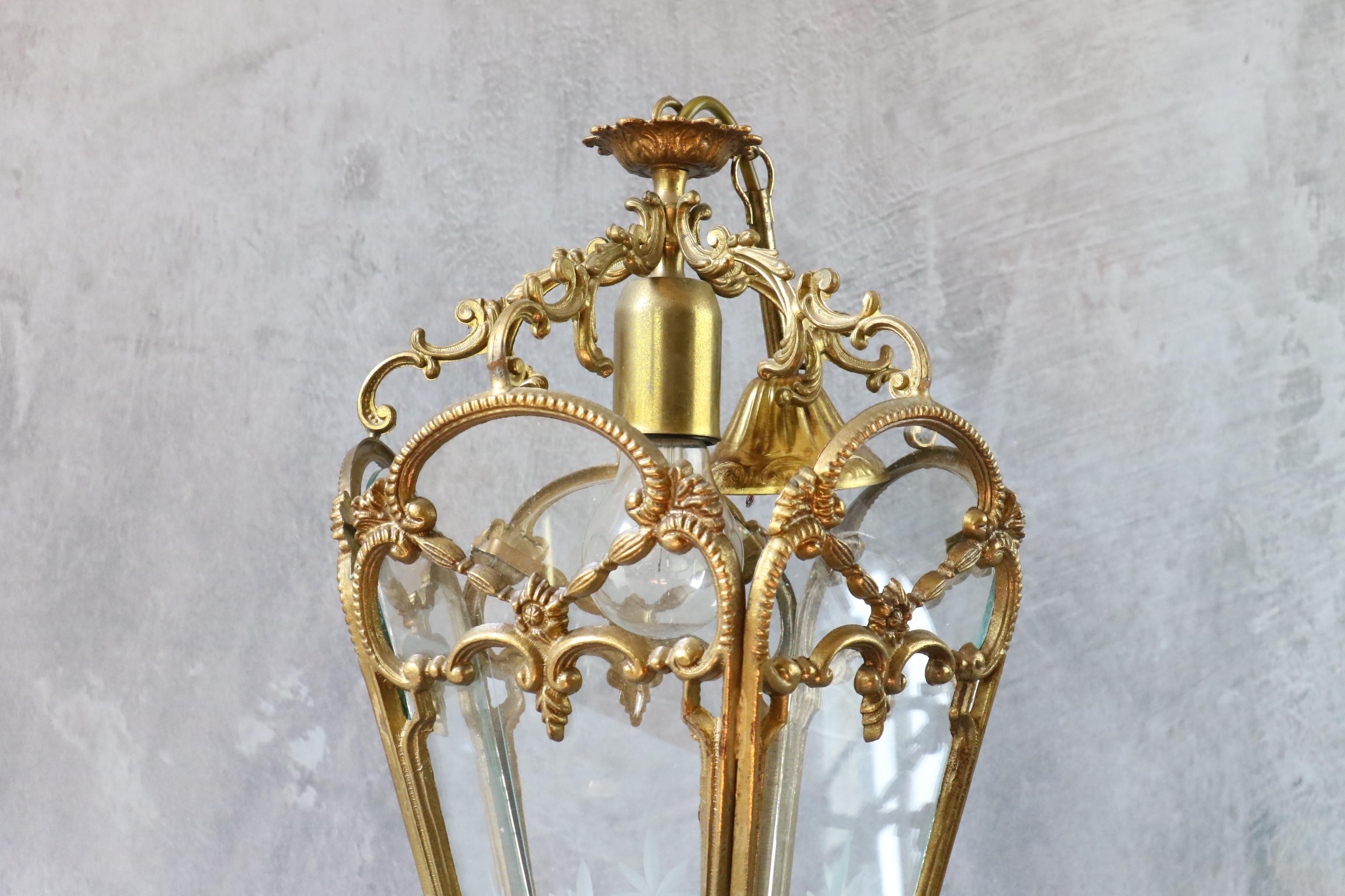 20th Century Mid-century large bronze lantern pendant, Louis XV style.  For Sale