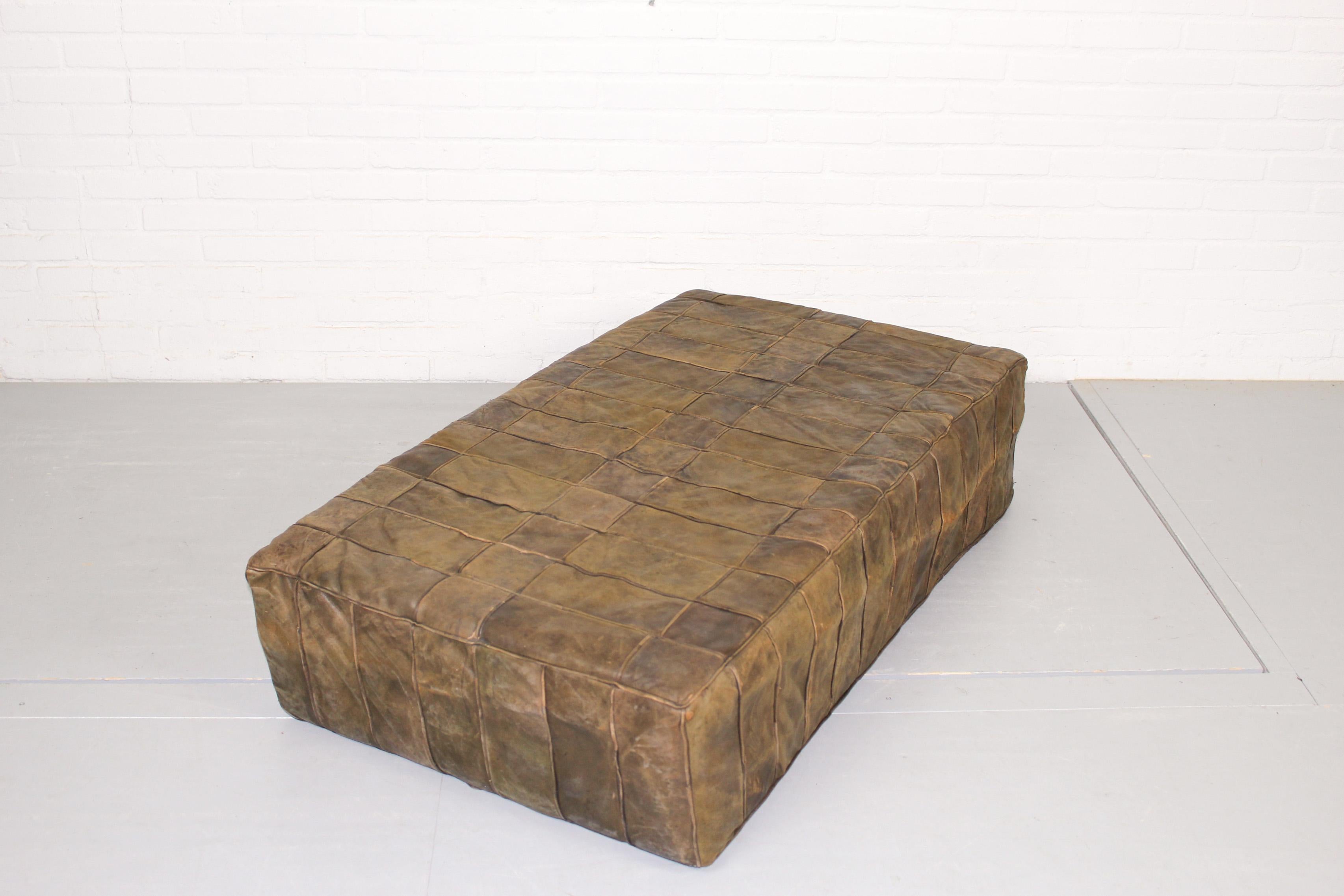 Mid-Century Modern Mid Century Large Brown Patchwork Leather Foot Stool For Sale