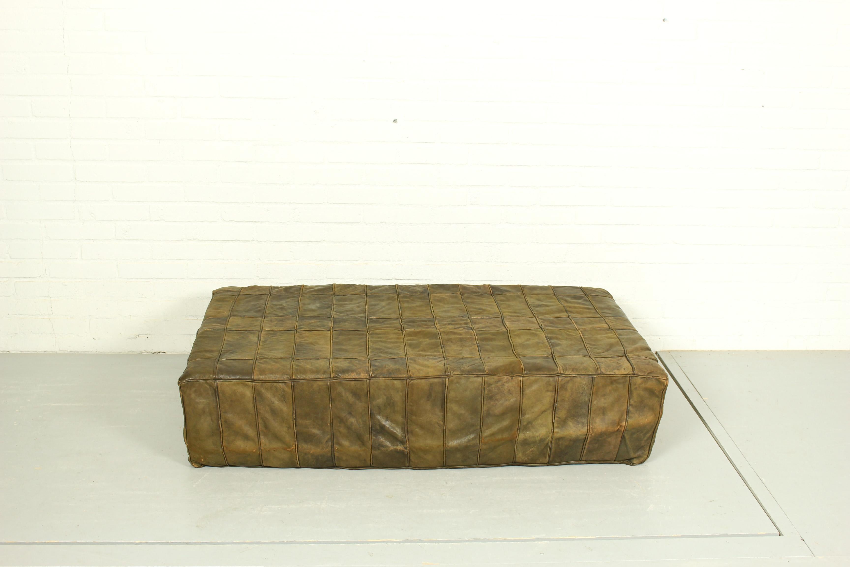 20th Century Mid Century Large Brown Patchwork Leather Foot Stool For Sale
