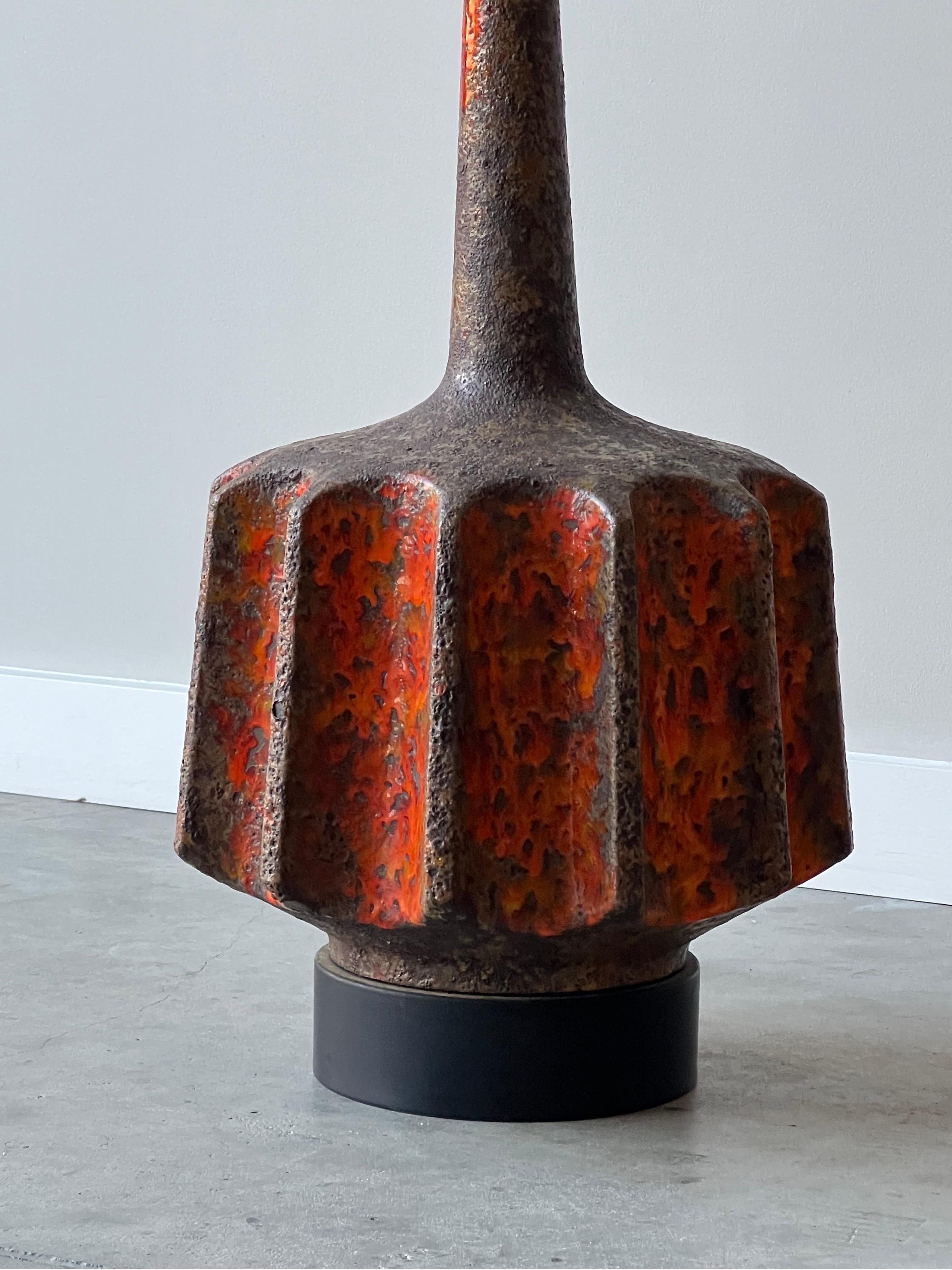 Glazed Mid-Century Large Brutalist Ceramic Lamp - Single