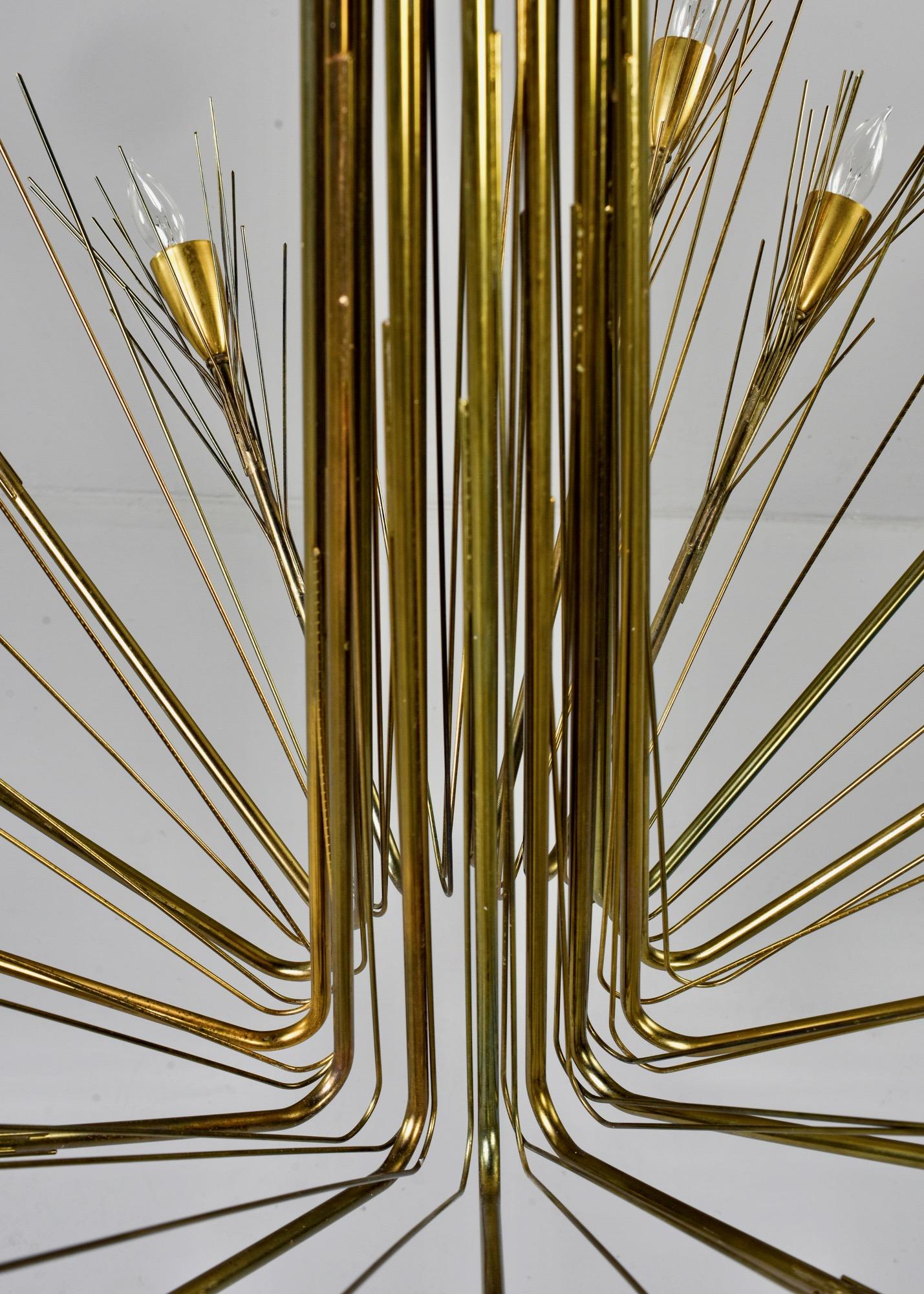 Midcentury Large Brutalist Style Brass 14-Light Chandelier 3