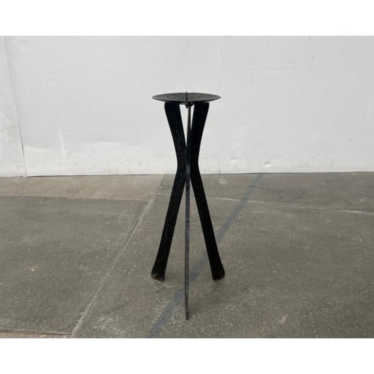 Metal Mid-Century Large Brutalist Wrought Iron Tripod Floor Candleholder, 1960s For Sale
