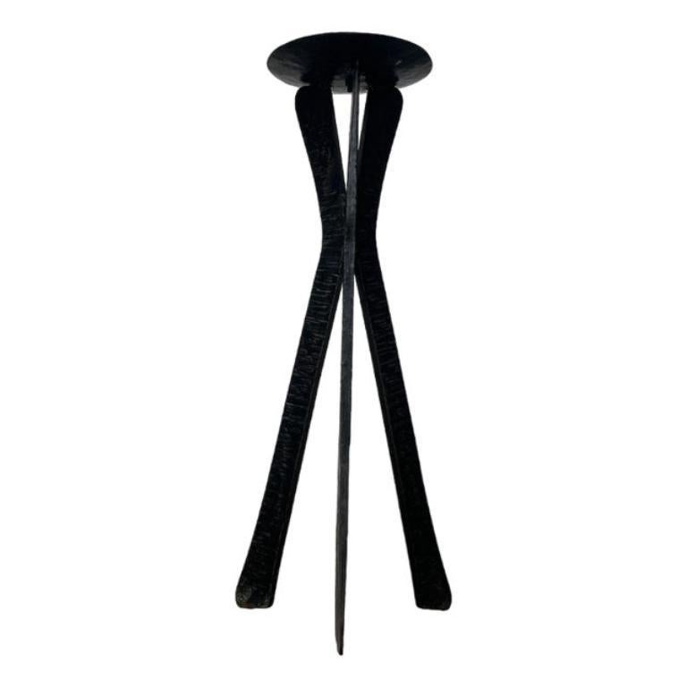Mid-Century Large Brutalist Wrought Iron Tripod Floor Candleholder, 1960s