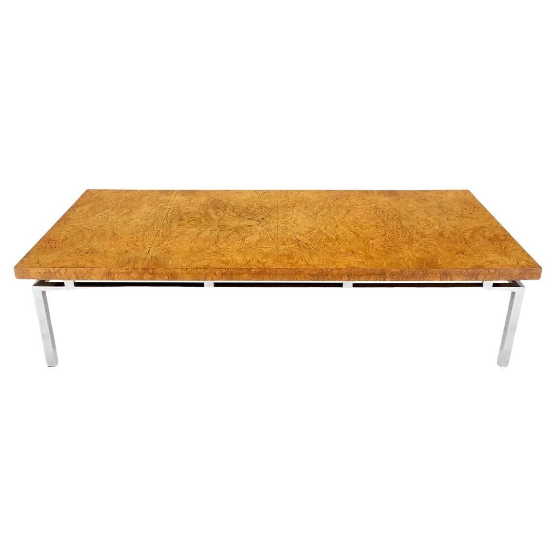 Mid century large burl wood blonde chrome coffee table For Sale