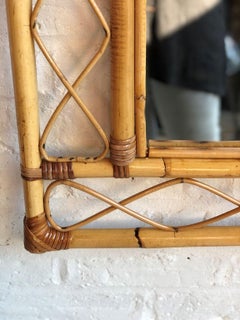 Mid Century Large Cane / Rattan Rectangular Wall Mirror, Italian, 1970s