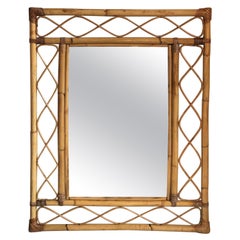 Mid Century Large Cane / Rattan Rectangular Wall Mirror, Italian, 1970s