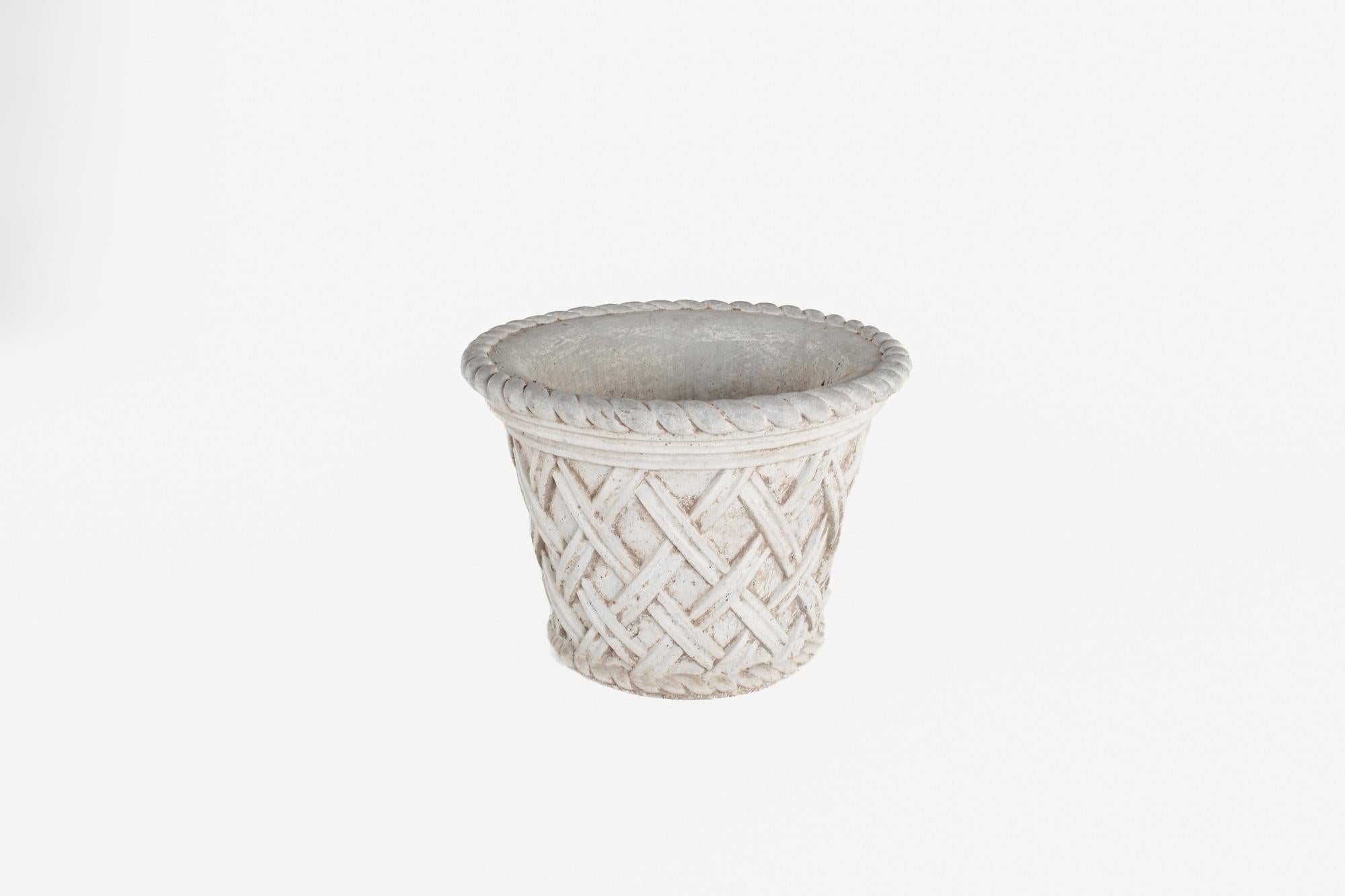 American Mid Century Large Cement Rope Crosshatch Planter For Sale