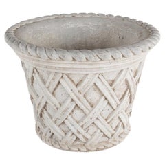 Used Mid Century Large Cement Rope Crosshatch Planter