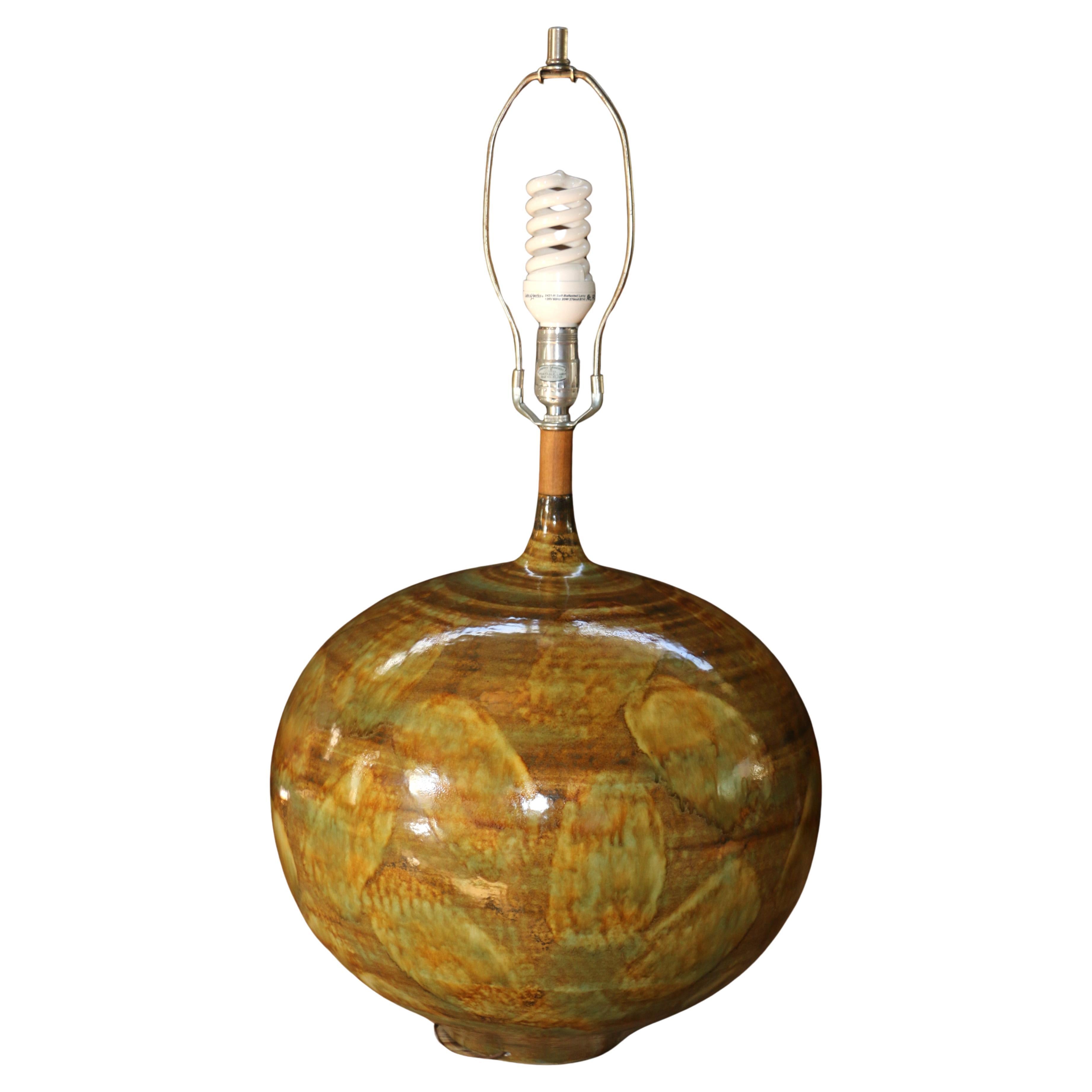 Grande lampe de table du milieu du siècle en céramique à glaçure goutte à goutte, années 1960